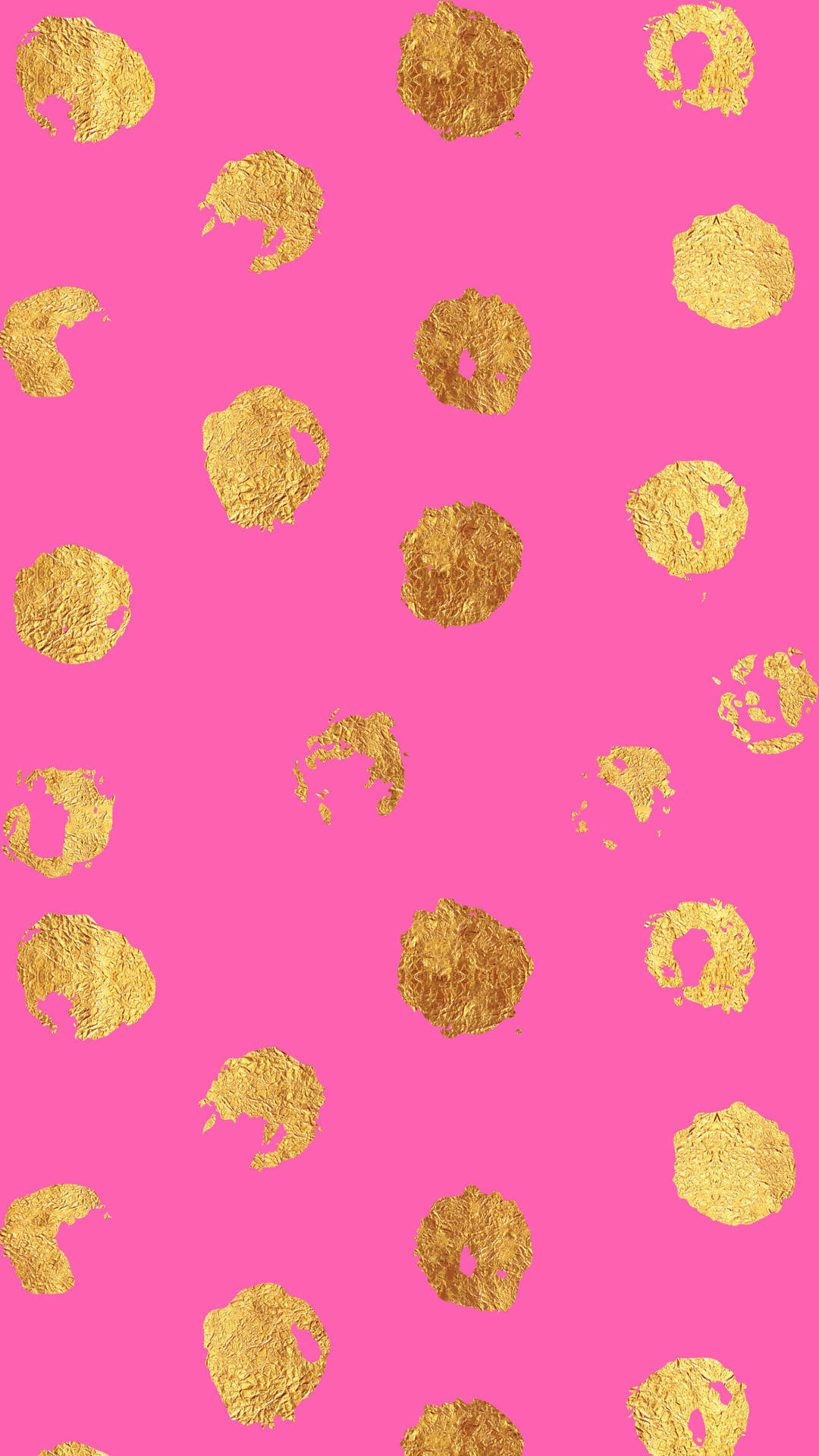 abstract gold foil pattern, vibrant pink background, textured gold leaf splatters, Full HD Phone Wallpaper