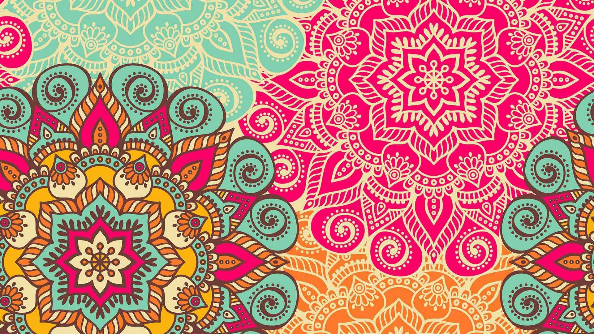 Indian Patterned Folk Art Design, mandala patterns, pink, Full HD Desktop Wallpaper