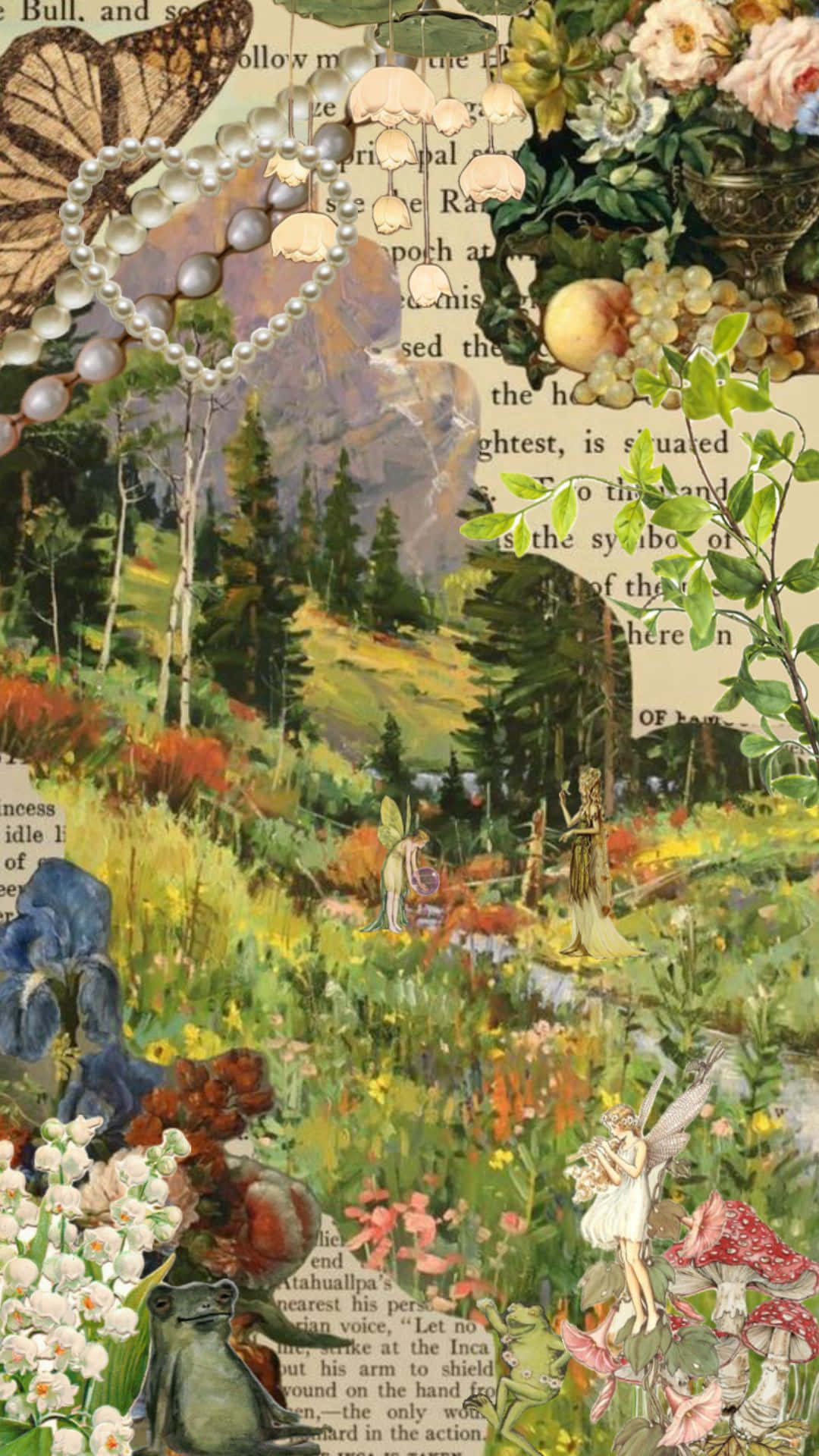 fairycore, vintage book pages, sunlit forest scene, Full HD Phone Wallpaper