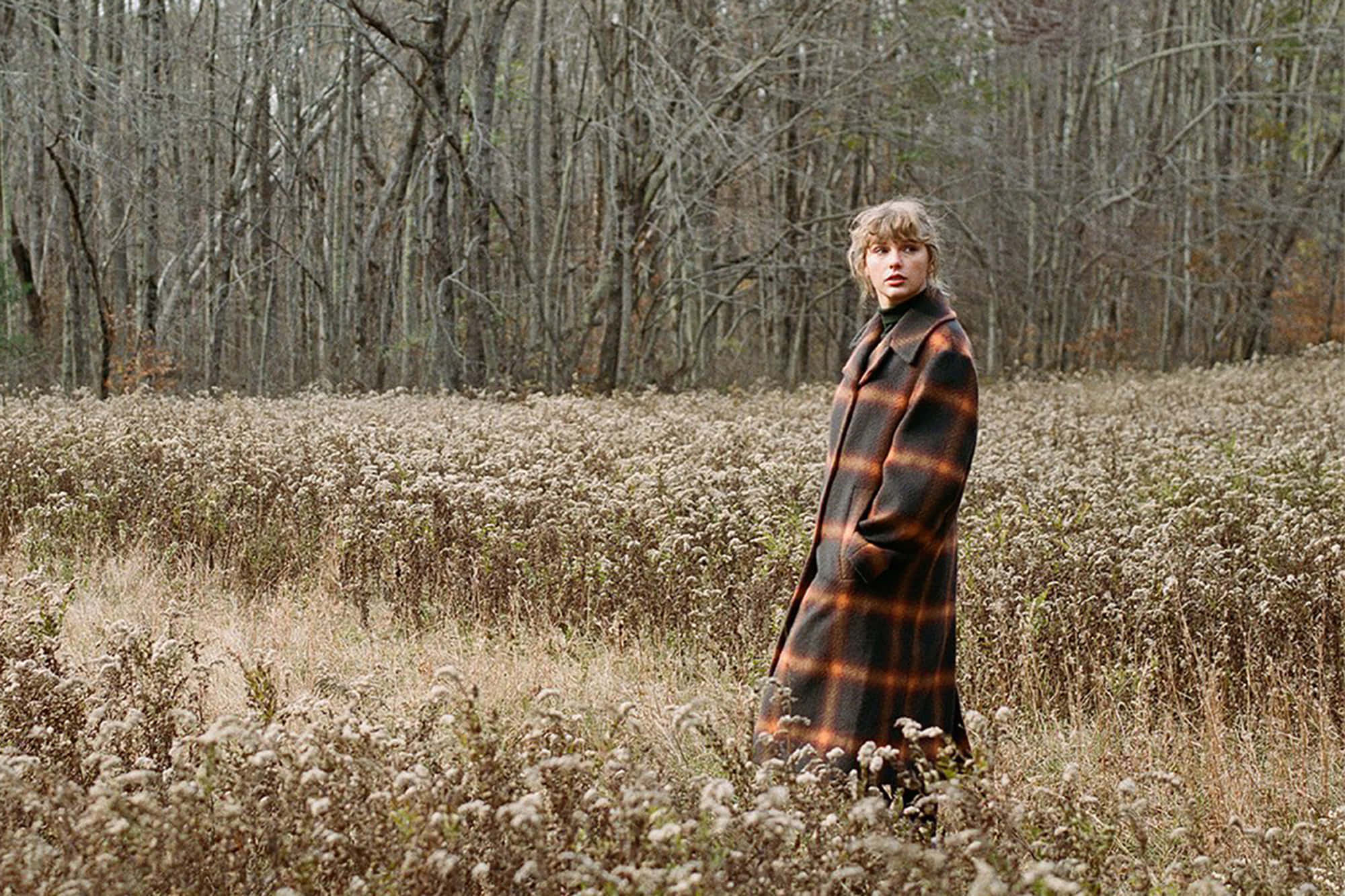 Folklore Aesthetic, autumn meadow, plaid coat, Full HD Desktop Wallpaper