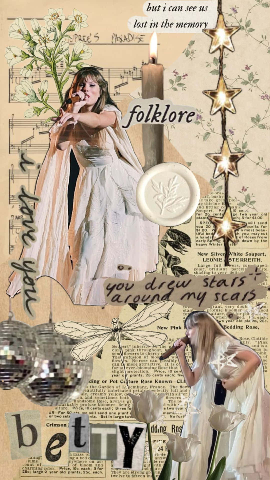 Folklore Aesthetic, vintage collage, woman in white, Full HD Phone Wallpaper