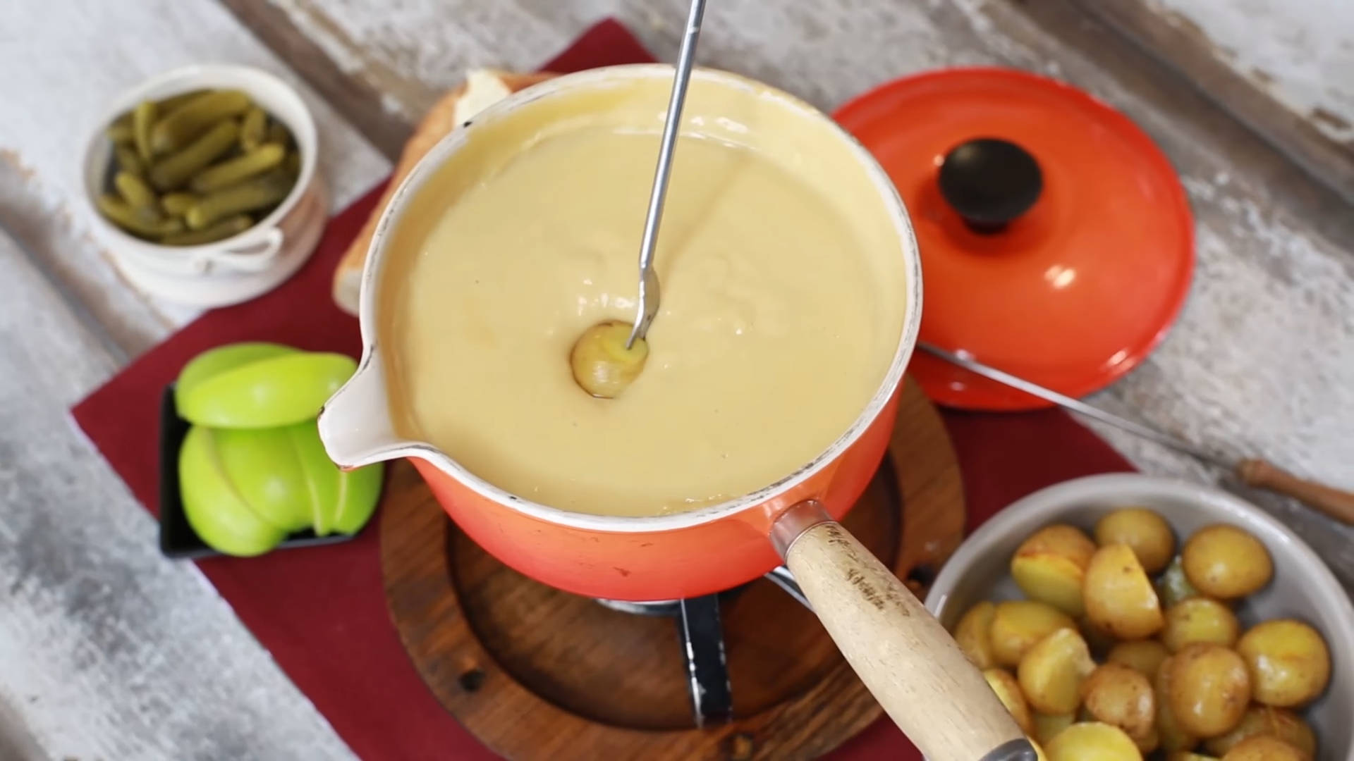 fondue, potatoes, pickles, Full HD Desktop Wallpaper