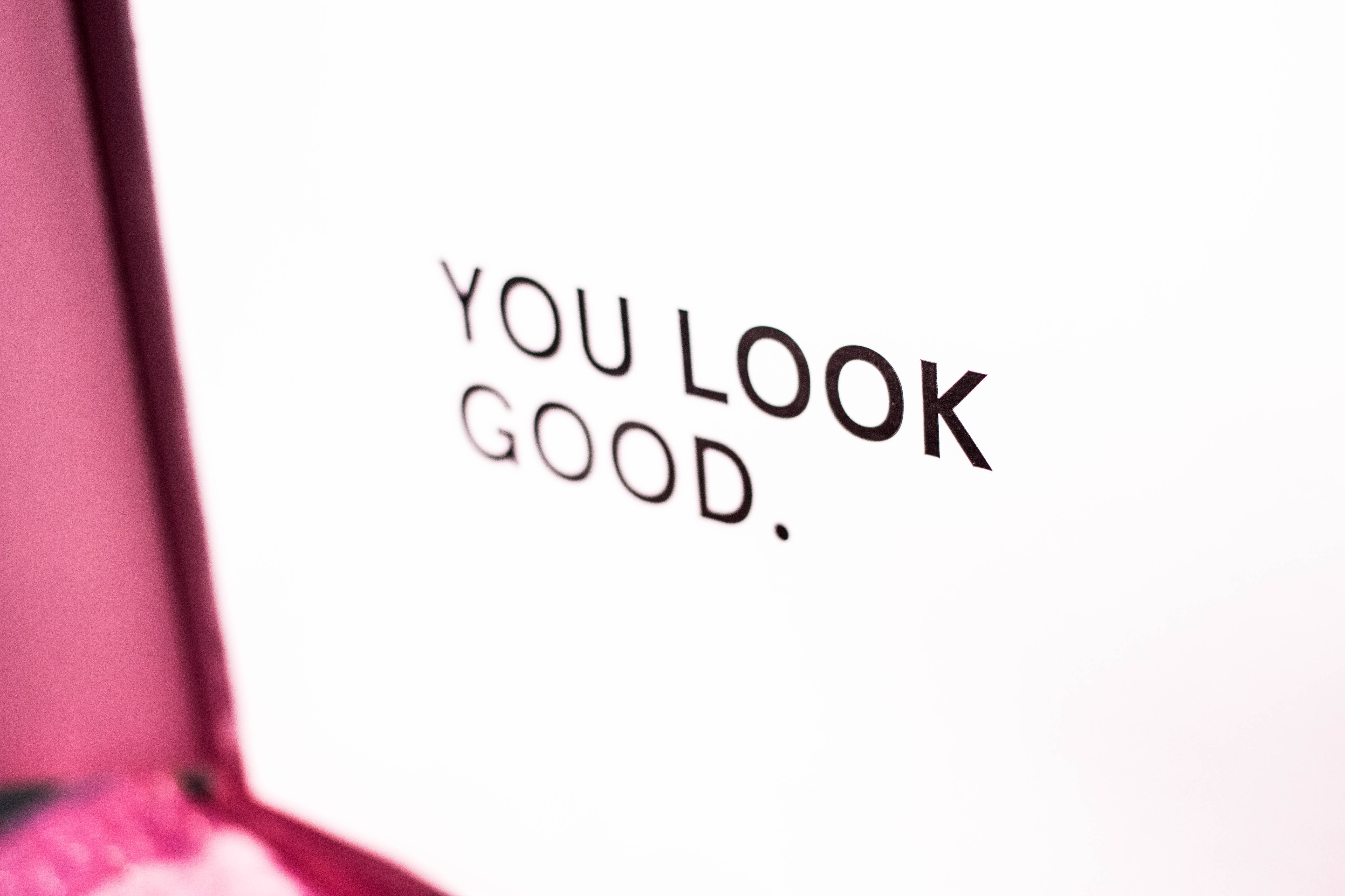 Block Font, YOU LOOK GOOD, white card, 5K Desktop Wallpaper