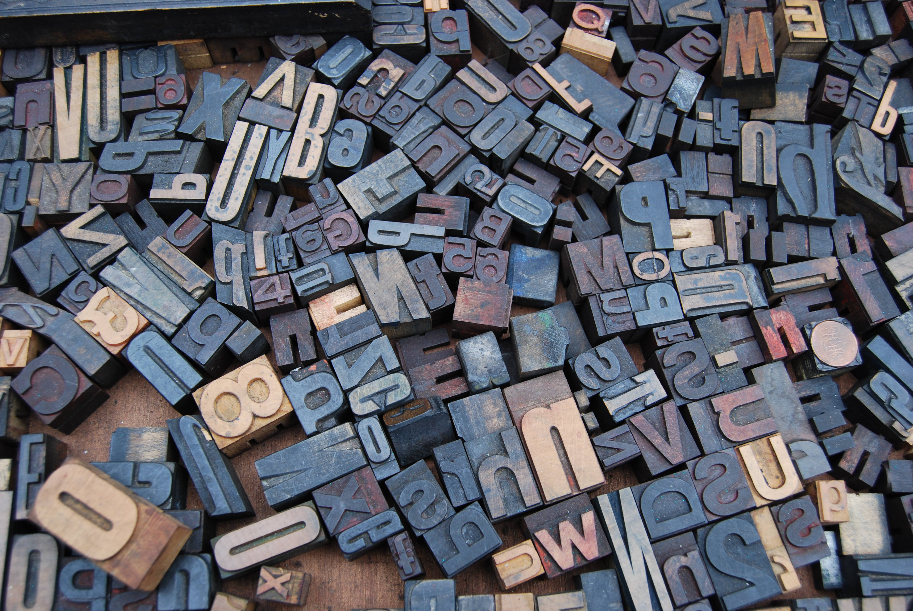 wooden letterpress blocks, vintage, varied fonts, 4K Desktop Wallpaper