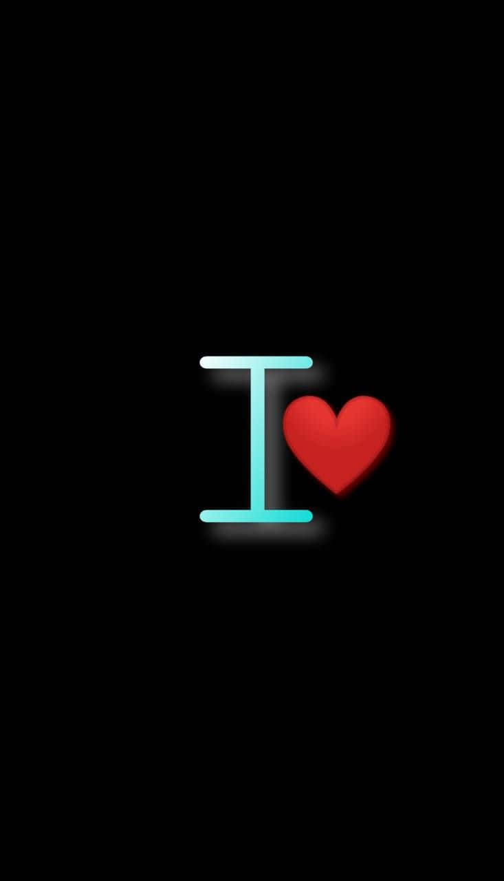 cyan, red heart icon, black background, HD Phone Wallpaper