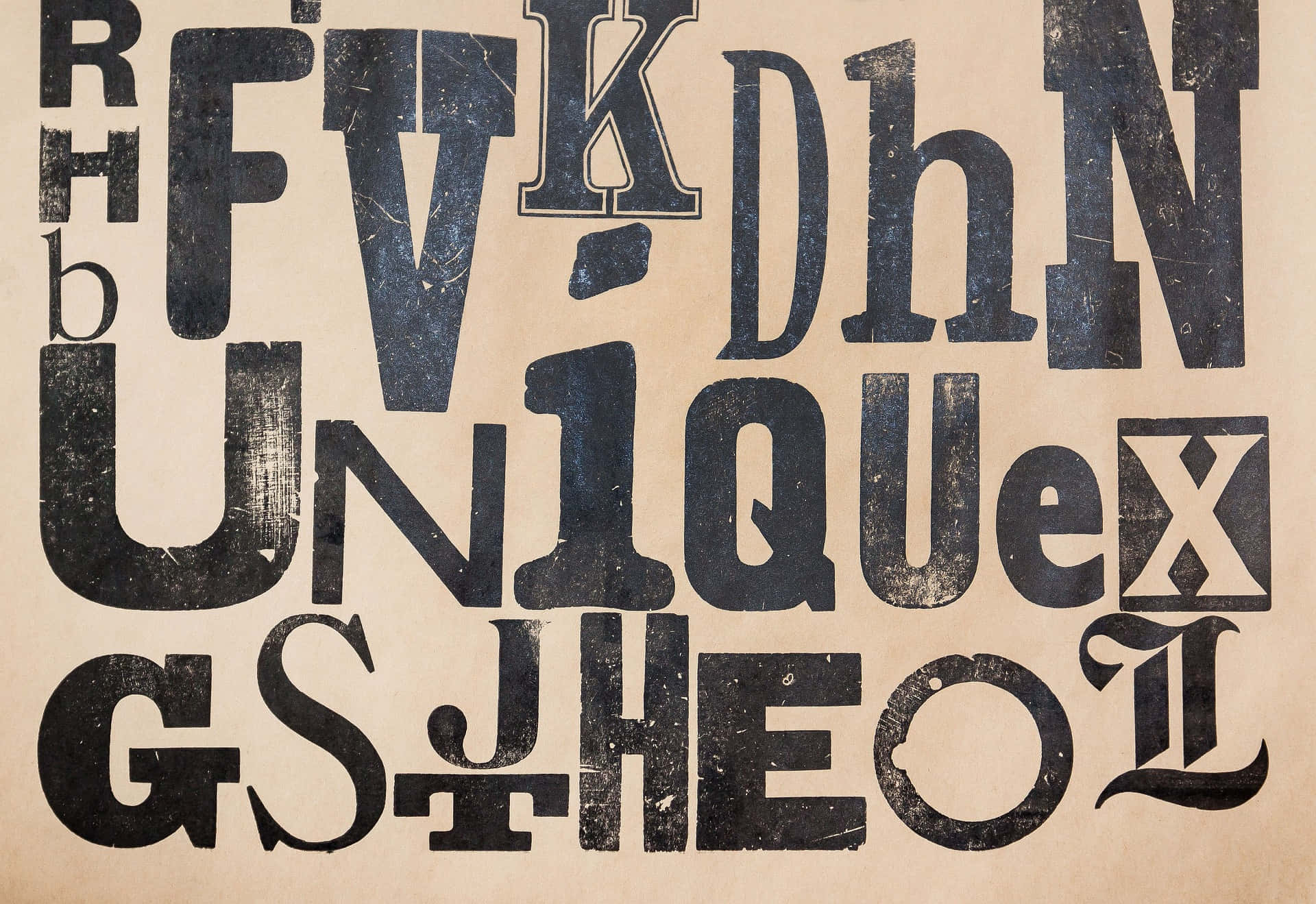 grotesque letters, bold black letters, distressed textures, Full HD Desktop Wallpaper