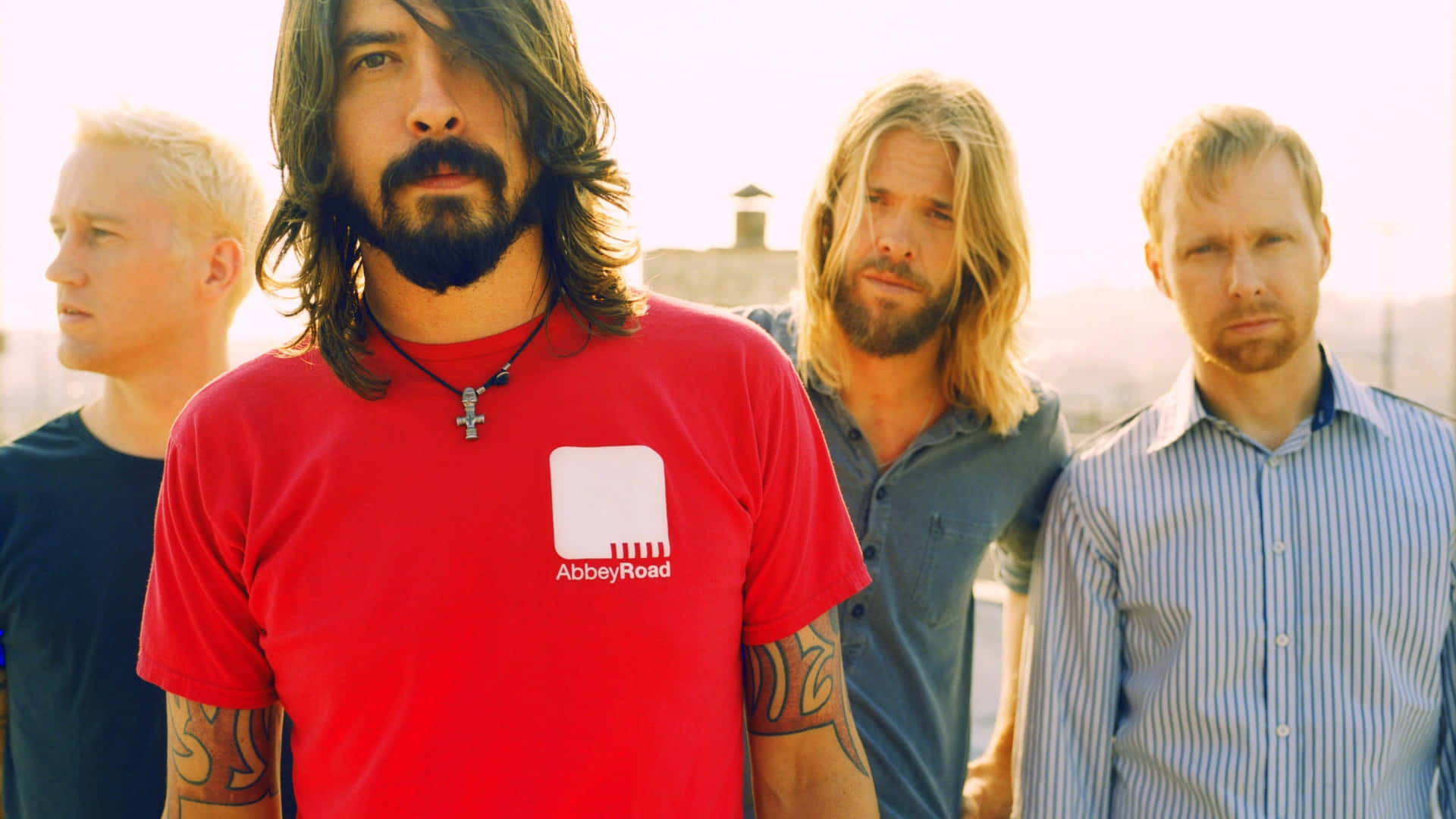 Foo Fighters, sunset, rooftop, Full HD Desktop Wallpaper