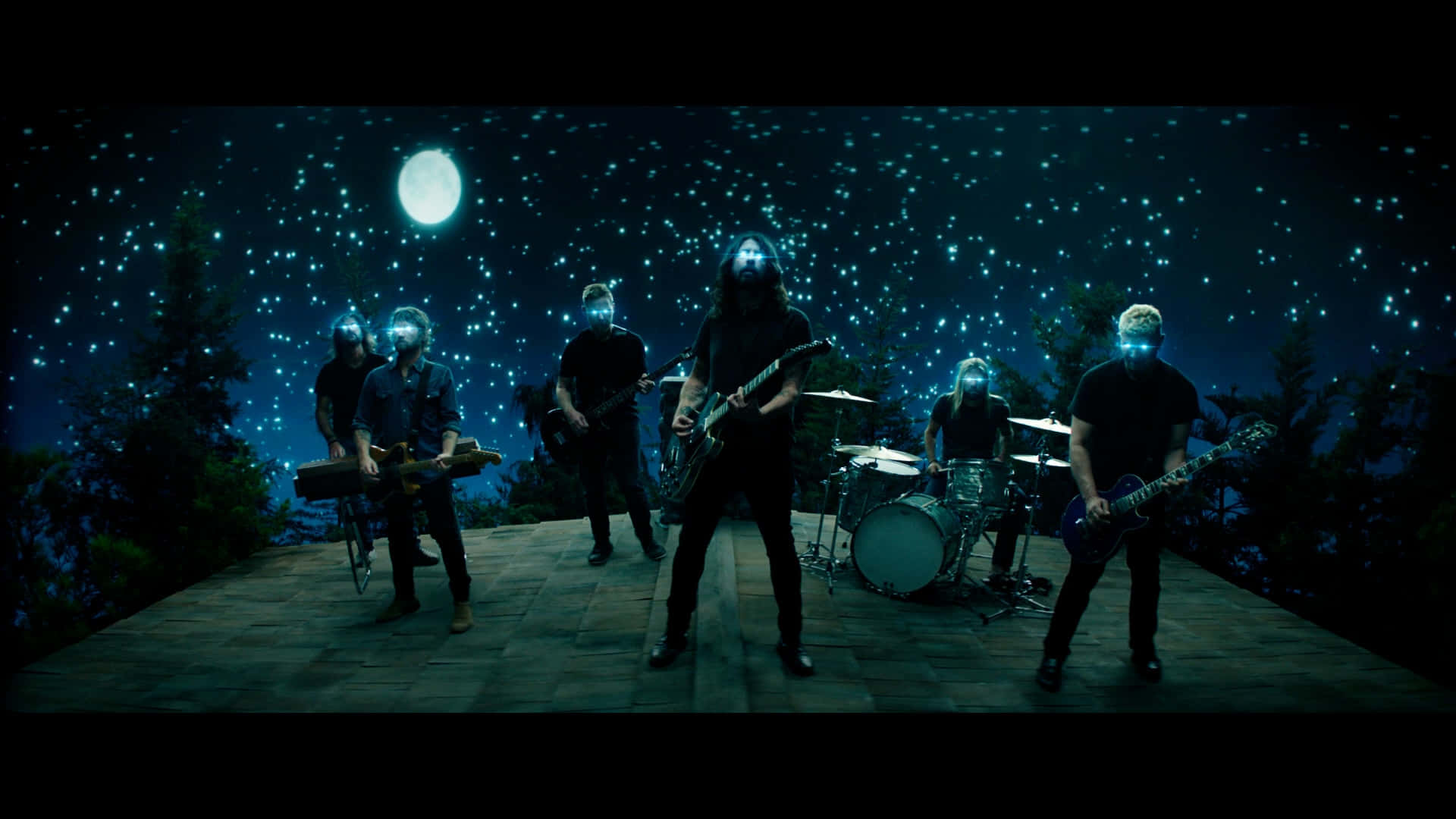 Foo Fighters, glowing moon, starry sky, Full HD Desktop Wallpaper