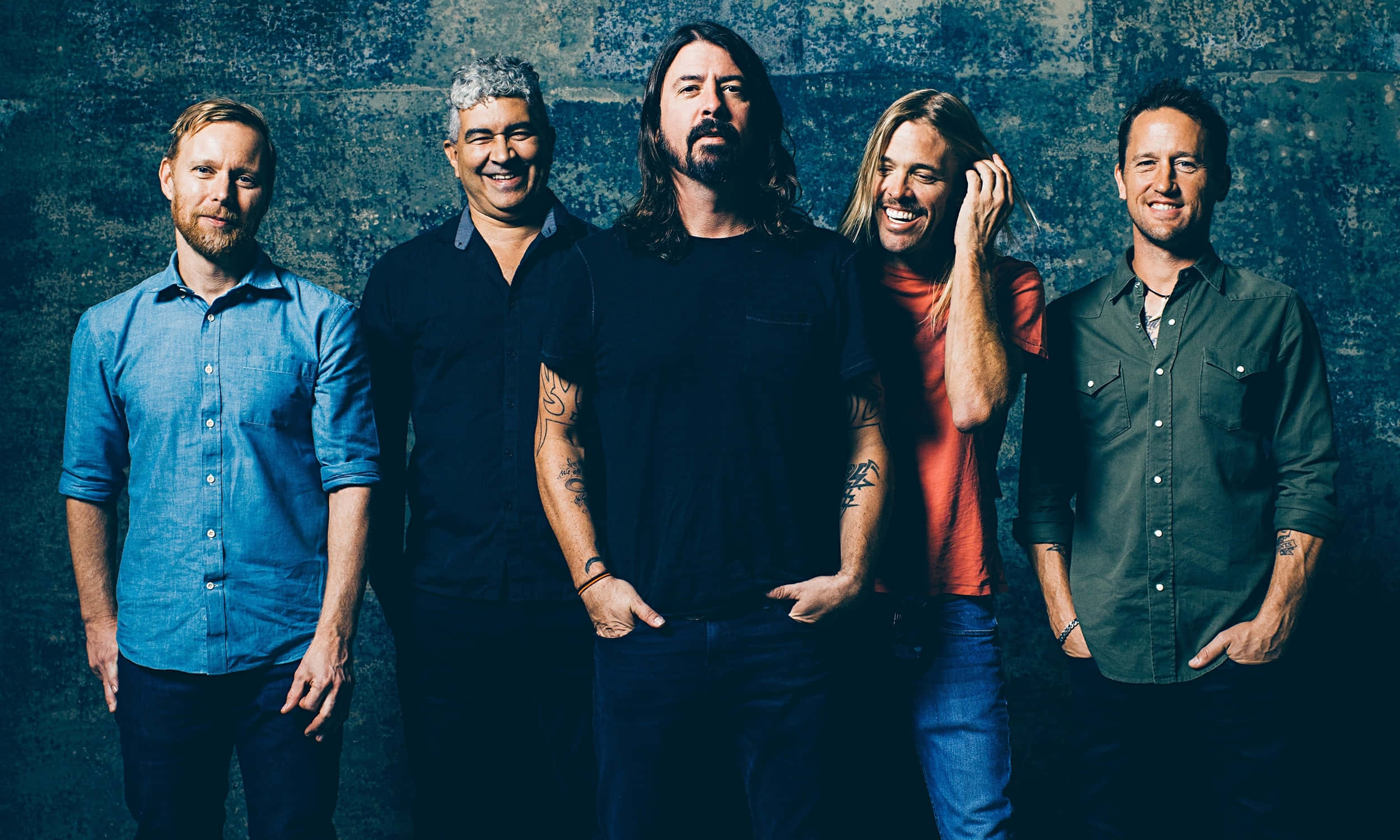Foo Fighters, band portrait, five smiling men, Full HD Desktop Wallpaper