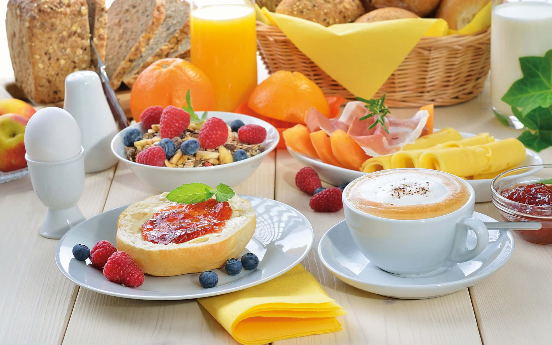 breakfast spread, fresh berries, toast, Full HD Desktop Wallpaper