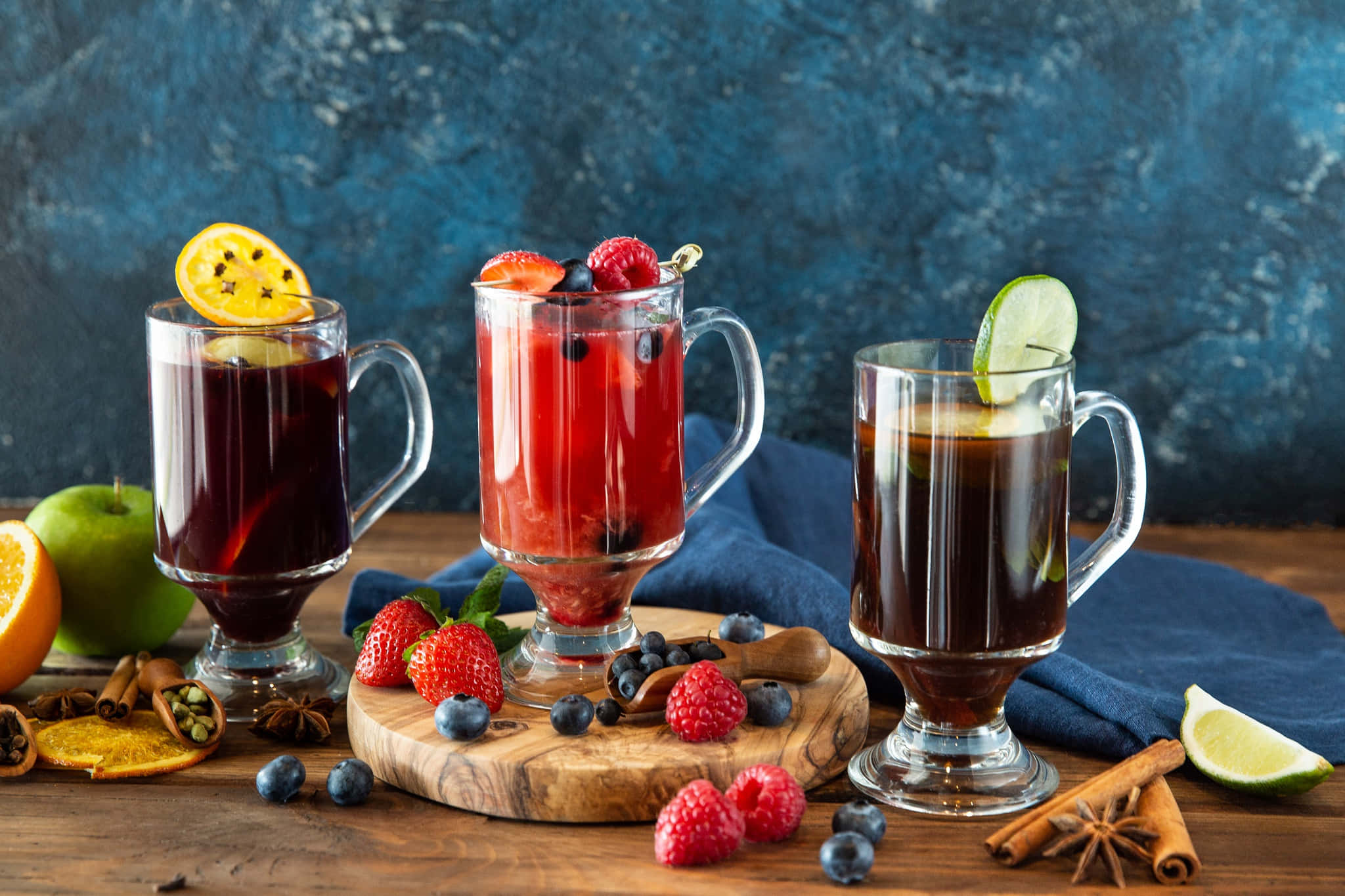 mulled wine, steaming mugs, fruit and spices, Full HD Desktop Wallpaper