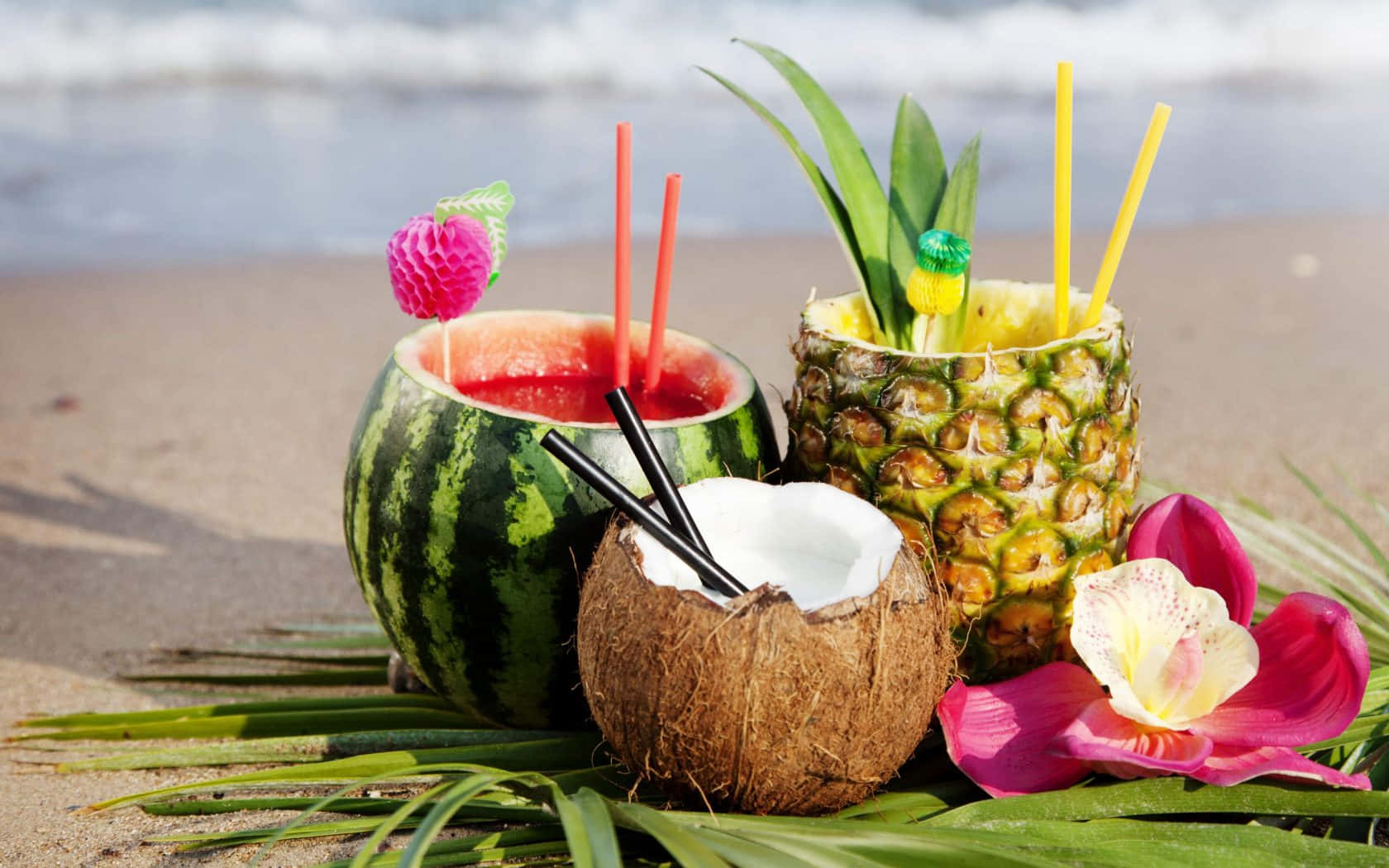 spaghetti and meatballs, tropical drinks, watermelon, HD Desktop Wallpaper