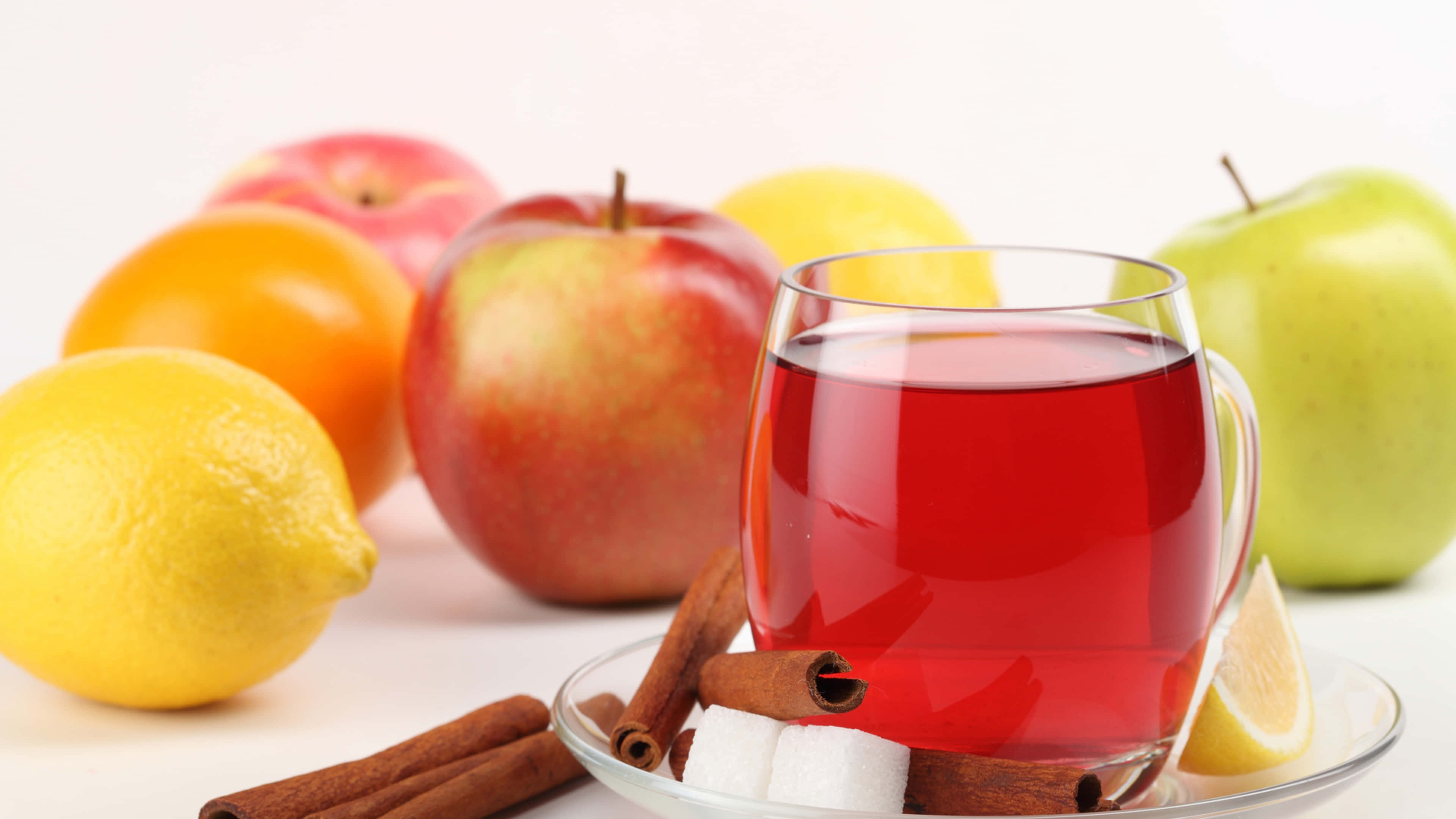 spiced red tea, fresh apples, lemons, 4K Desktop Wallpaper
