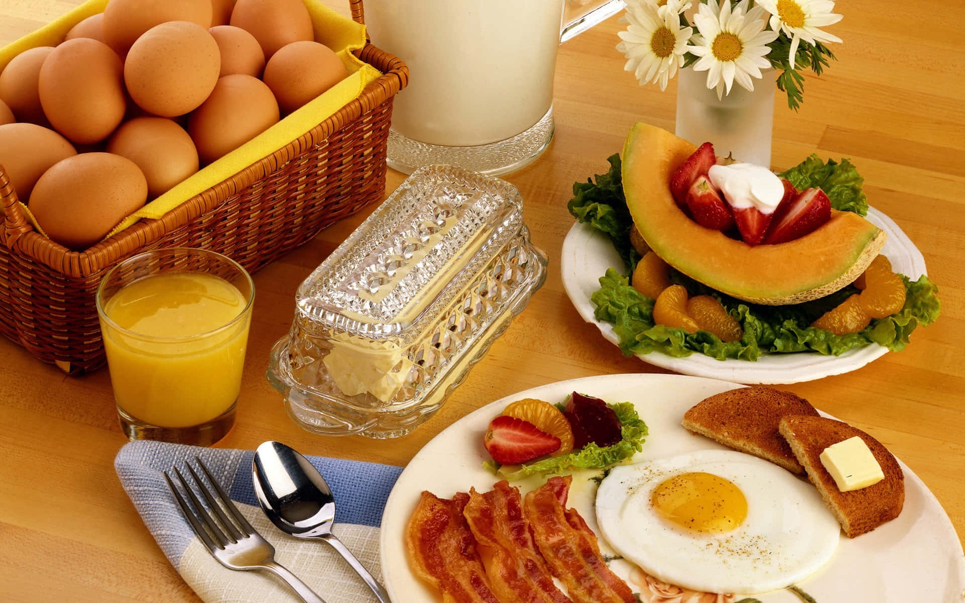 rustic wooden table, hearty breakfast, eggs, Full HD Desktop Wallpaper
