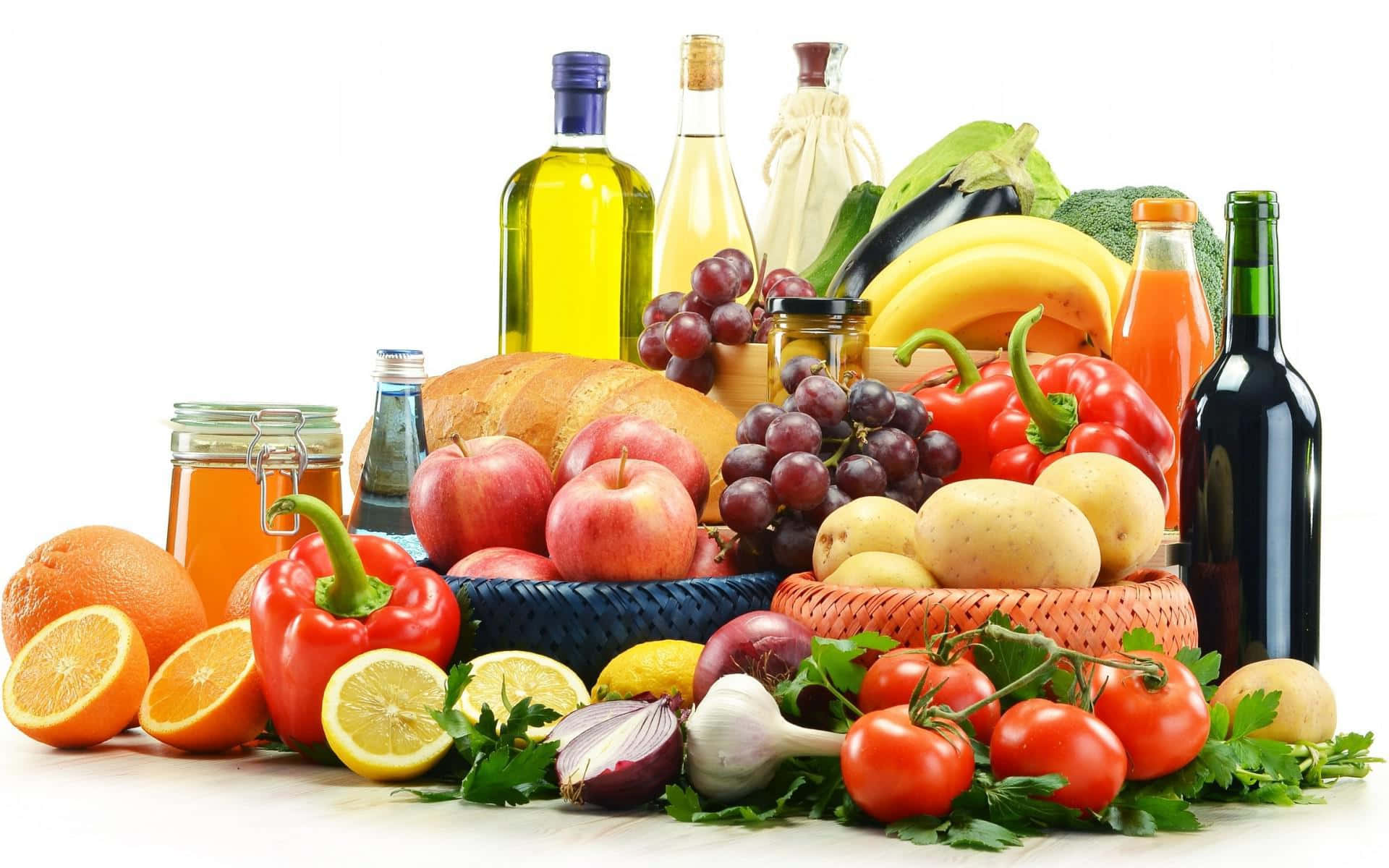 fresh fruits, vegetables, bread, Full HD Desktop Wallpaper