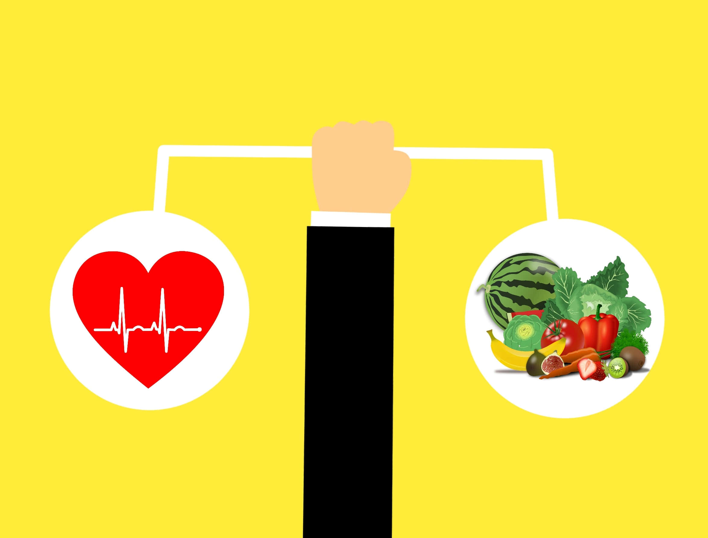 heart, EKG line, colorful fruits and vegetables, Full HD Desktop Wallpaper