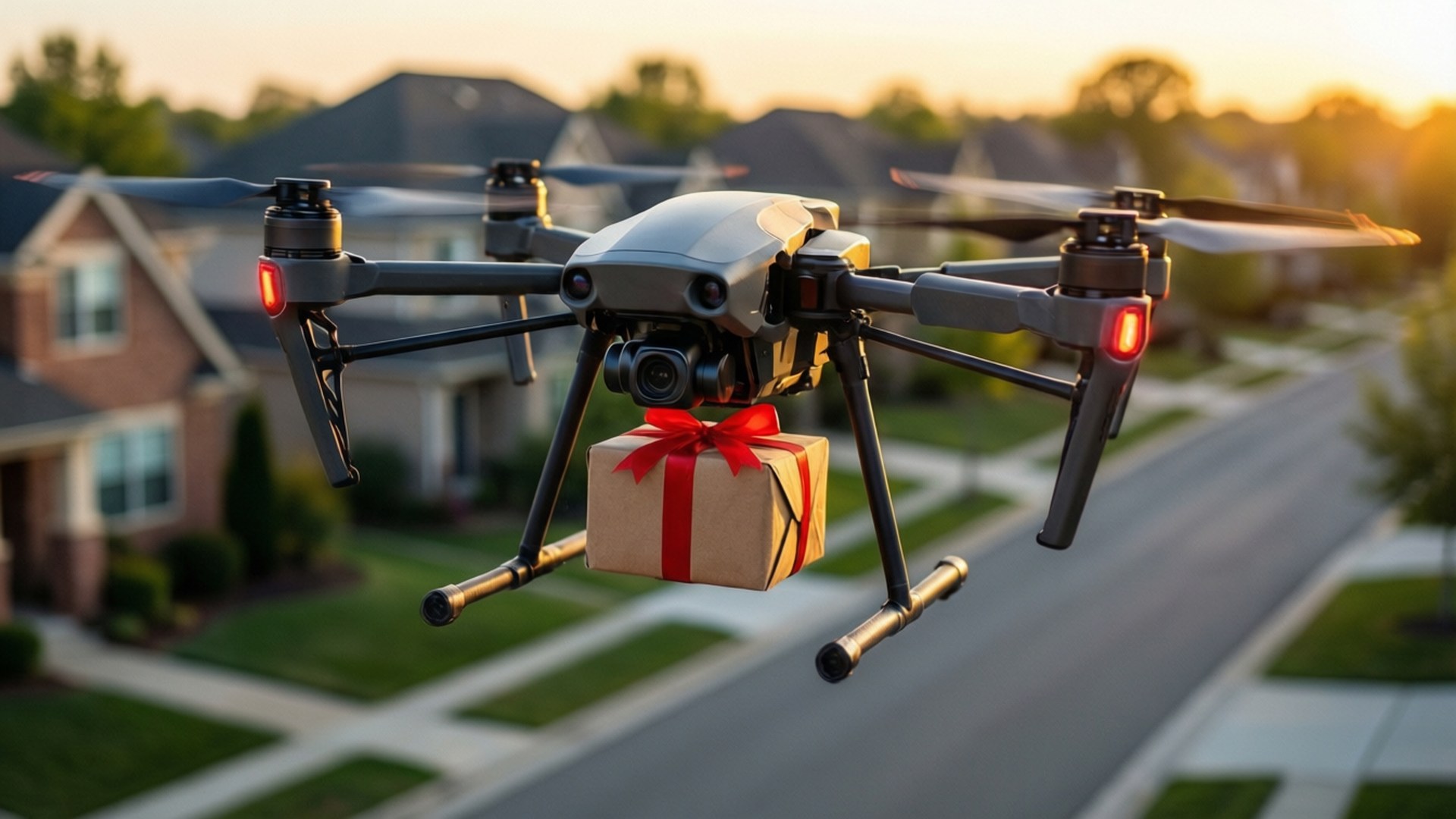 drone delivery, sunset, golden hour, Full HD Desktop Wallpaper