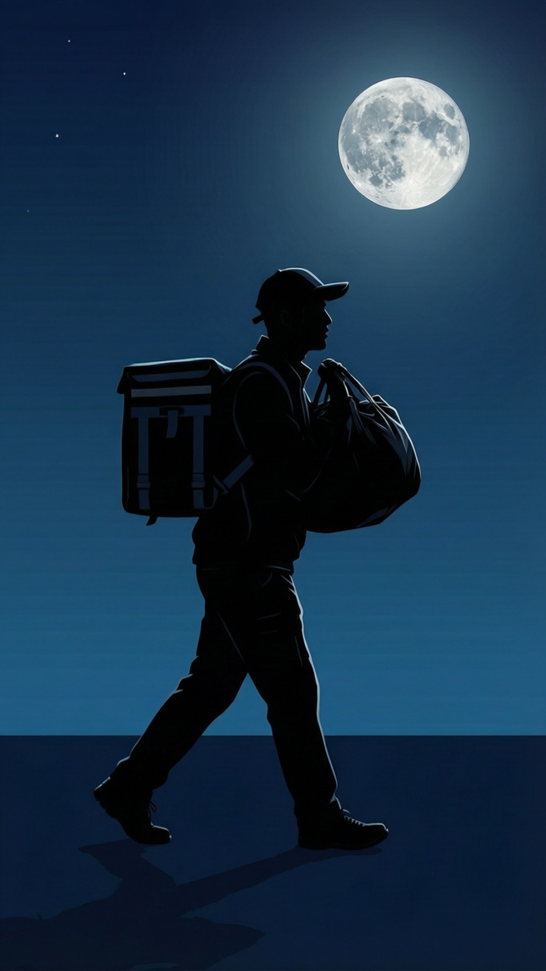 Moonlit Delivery, full moon, dark blue night, Full HD Phone Wallpaper