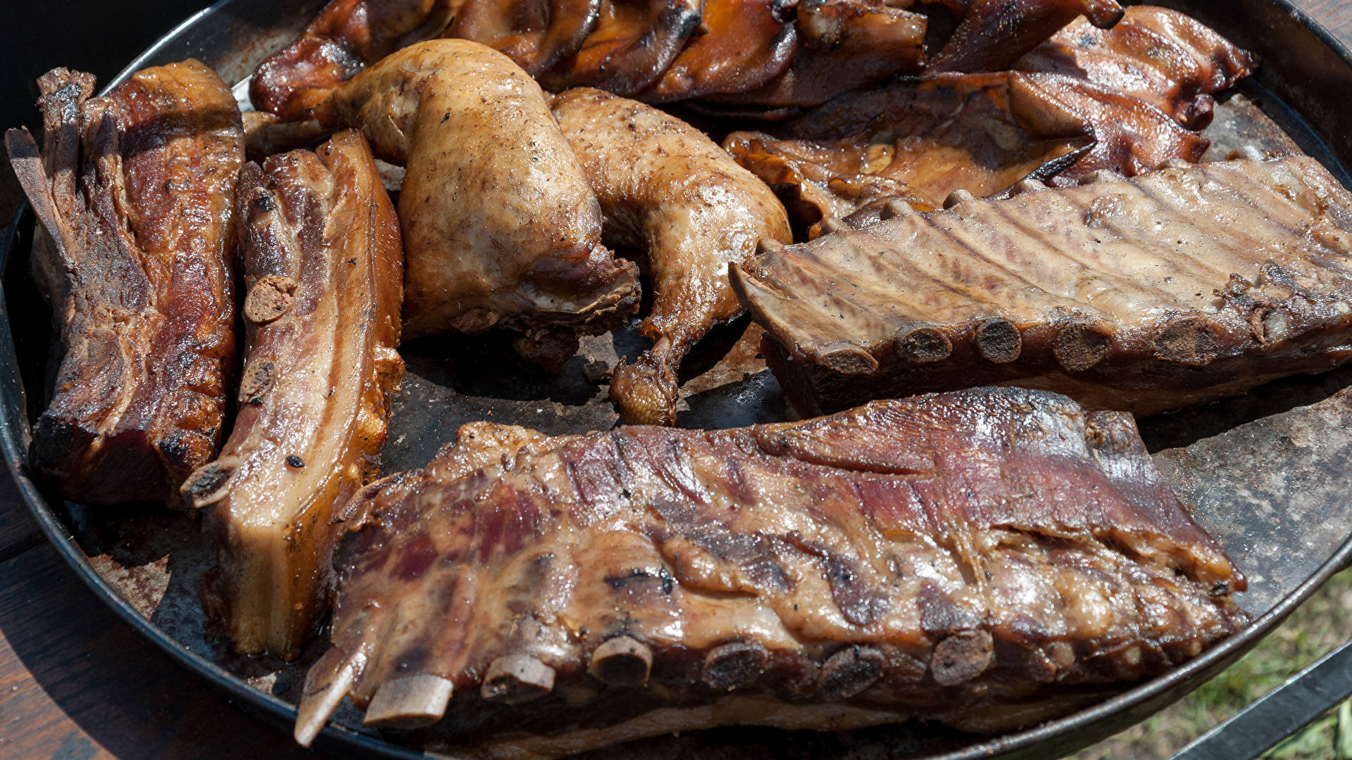 Chicken and Pork Parrilla, grilled ribs, chicken, Full HD Desktop Wallpaper
