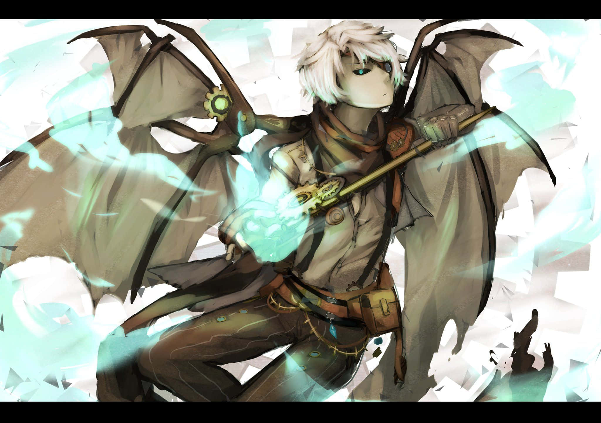 Food Fantasy, white-haired anime character, bat-like wings, Full HD Desktop Wallpaper