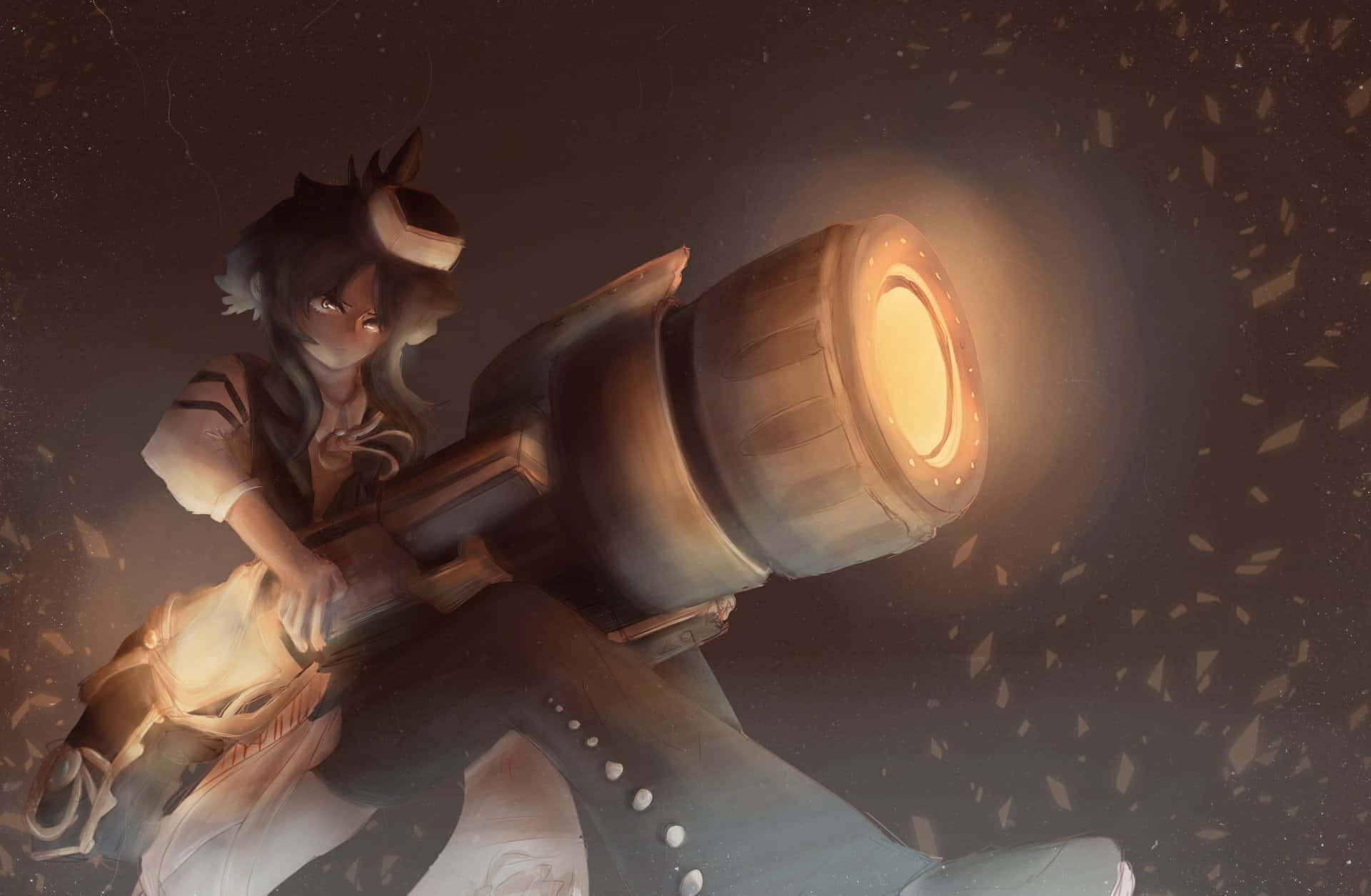 Food Fantasy character, glowing cannon, dark backdrop, Full HD Desktop Wallpaper