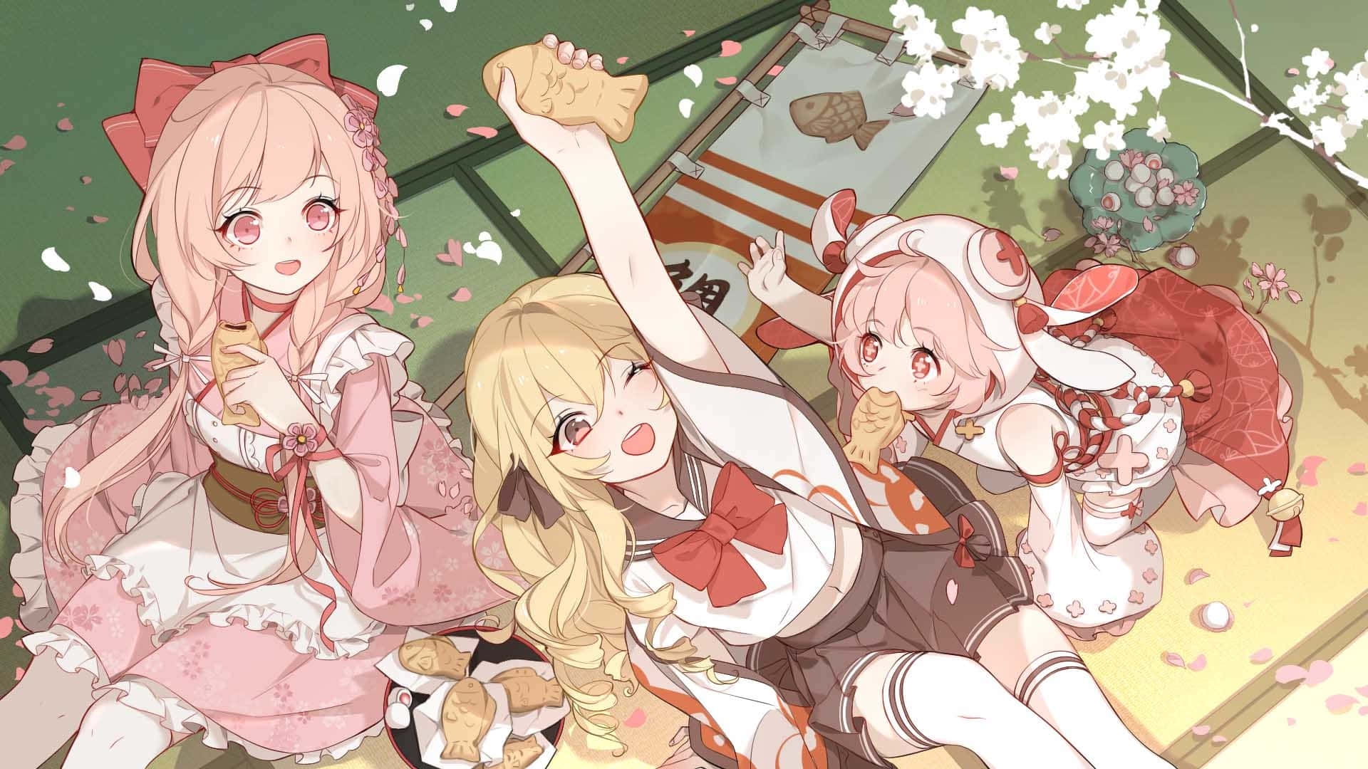 Food Fantasy, anime girls, traditional-inspired outfits, Full HD Desktop Wallpaper