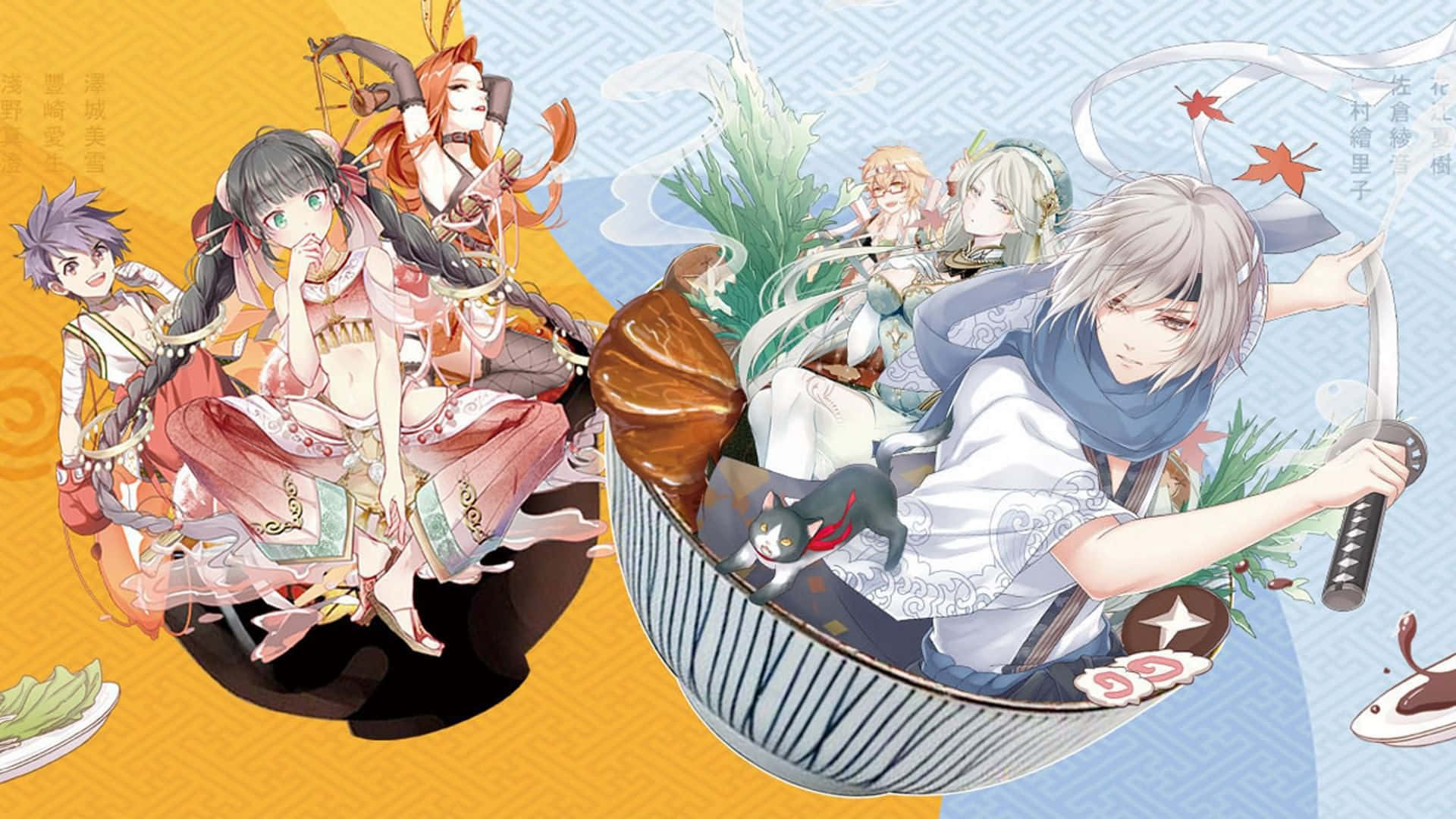Food Fantasy, anime characters, traditional Japanese attire, Full HD Desktop Wallpaper