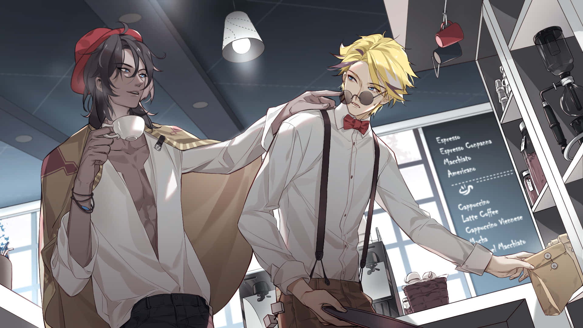 Food Fantasy, anime men, cafe, Full HD Desktop Wallpaper
