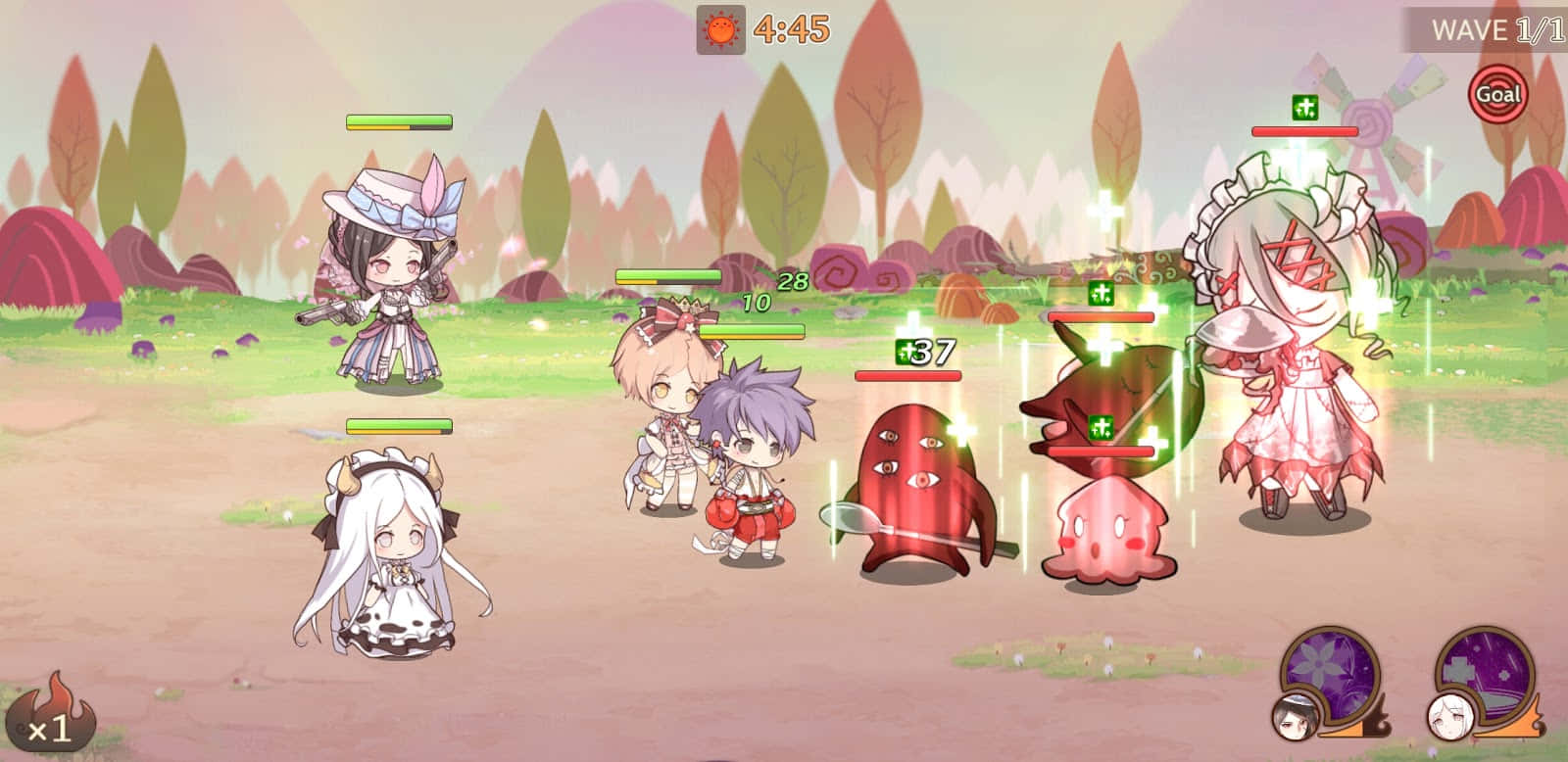 Food Fantasy, chibi anime characters, pink blob enemies, HD Desktop Wallpaper