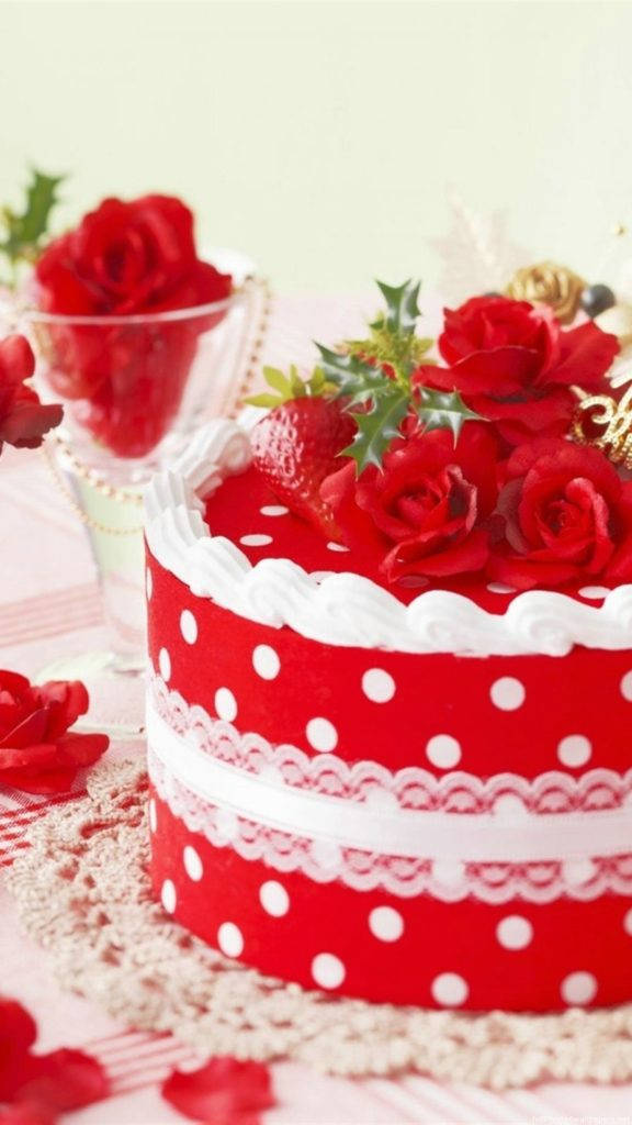 red velvet cake, white polka dots, lace trim, SD Phone Wallpaper