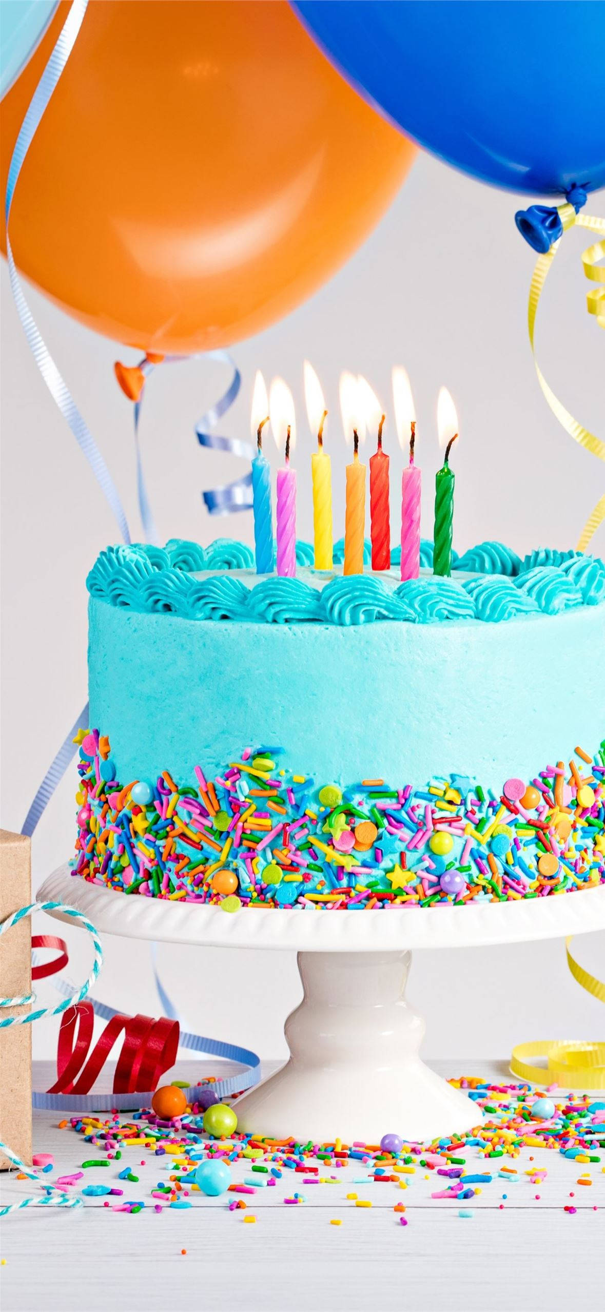 sky blue cake, blue frosting, rainbow sprinkles, Full HD Phone Wallpaper