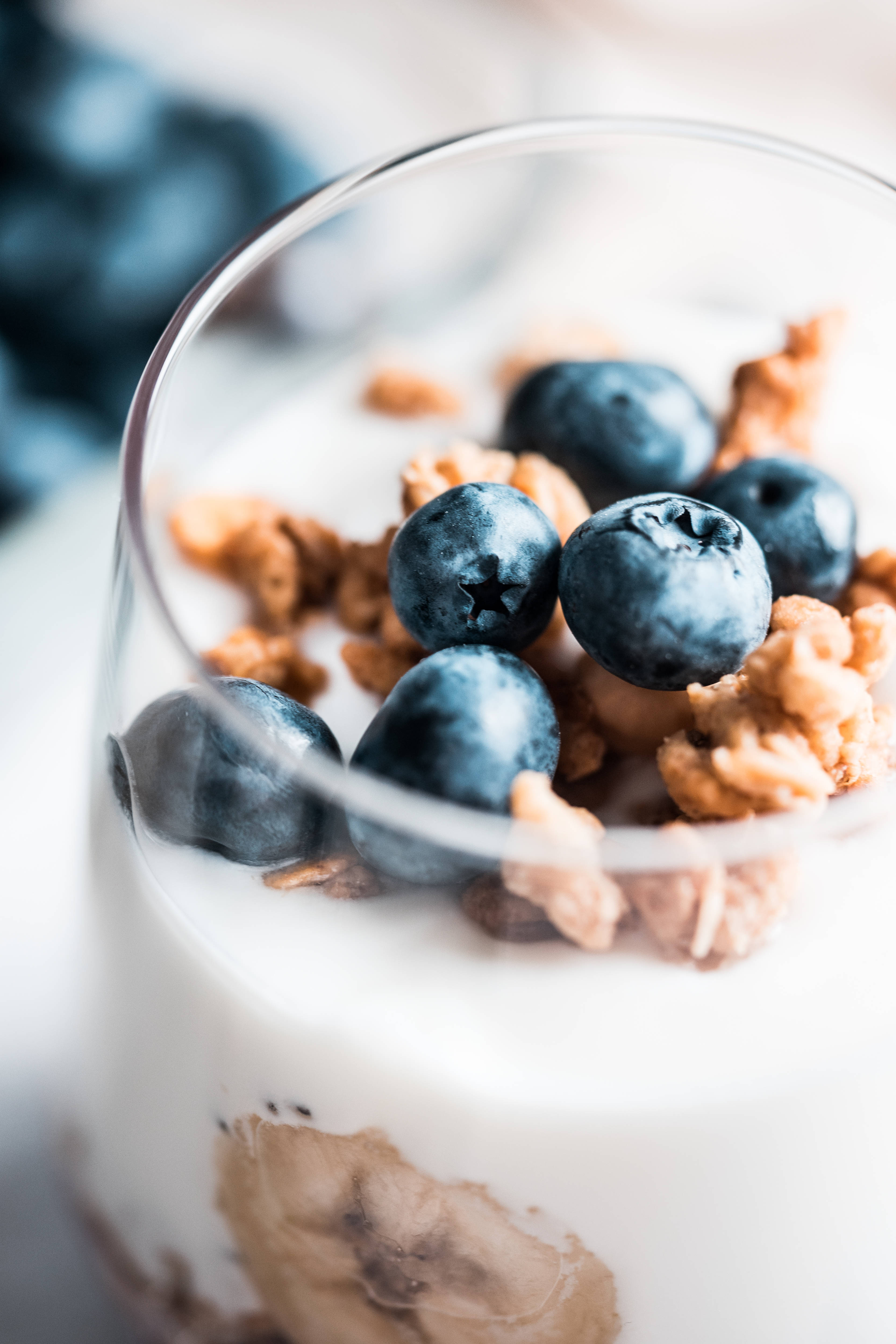yogurt, granolas, blueberries, 4K Phone Wallpaper