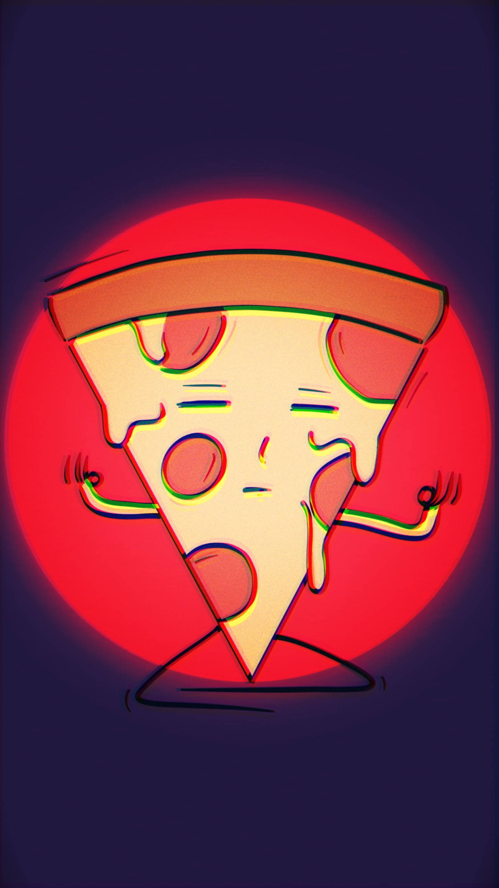 Sad Pizza, cartoon pizza slice, arms and face, 2K Phone Wallpaper