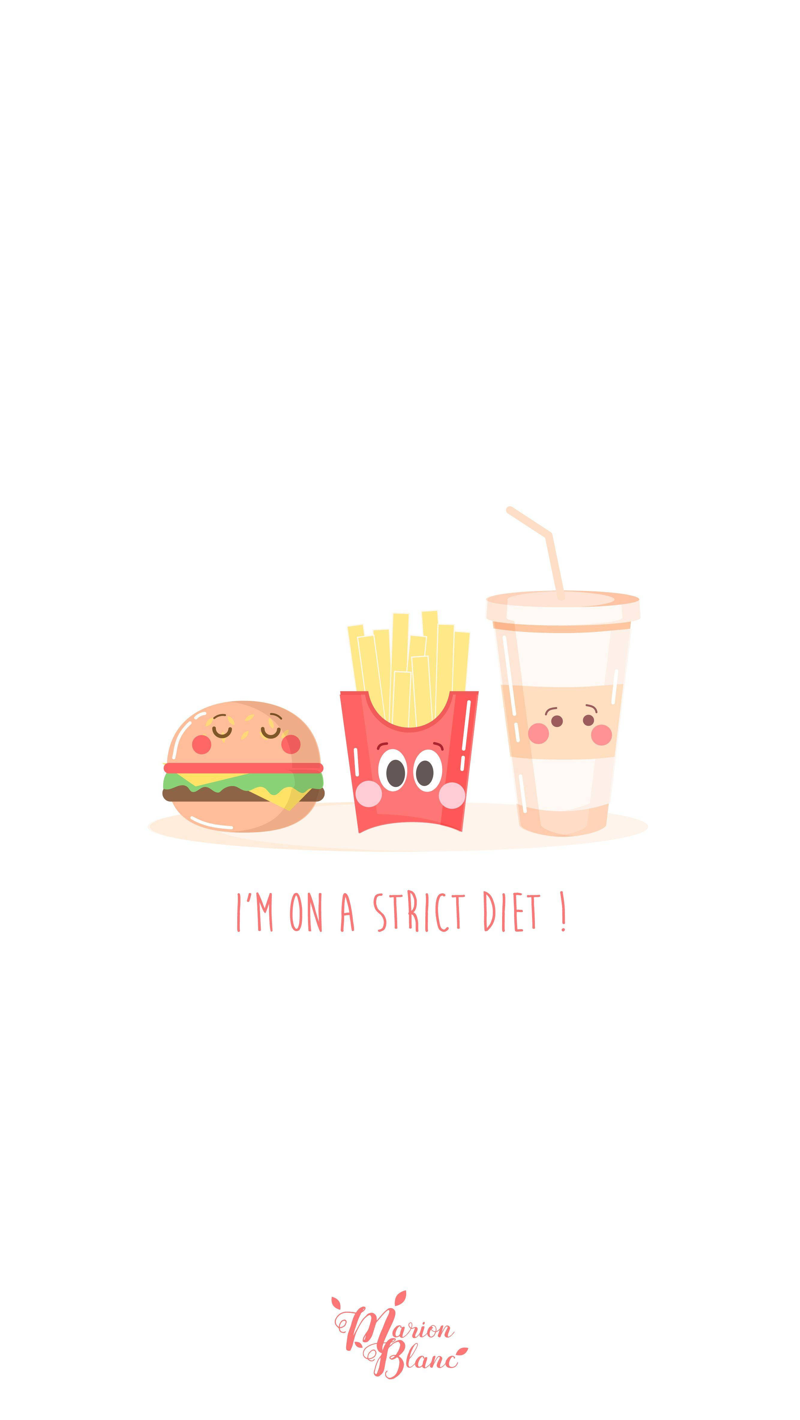 Strict Diet Food iPhone, cartoon fast food items, faces, 4K Phone Wallpaper