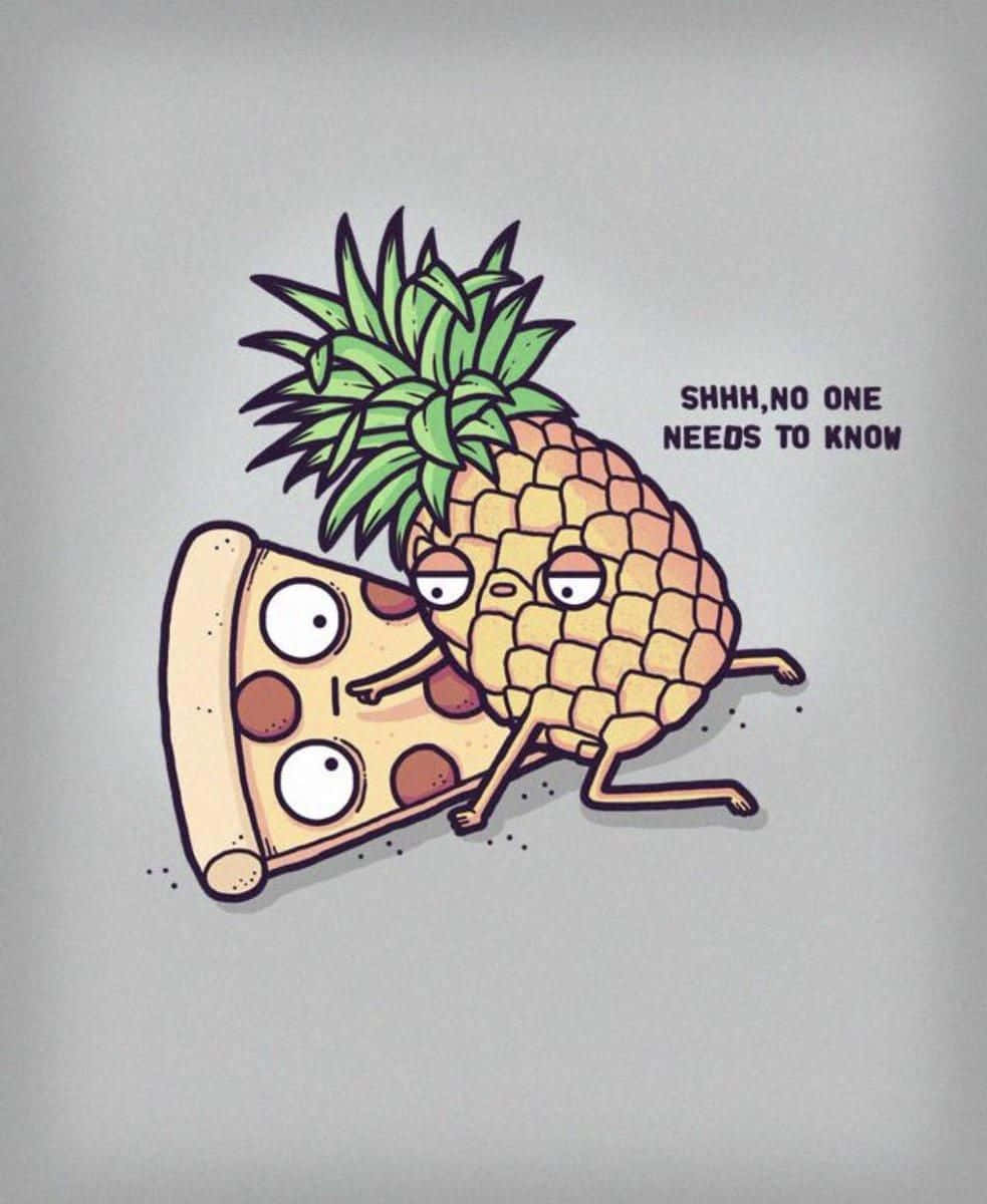 cartoon pineapple, arms and legs, slice of pepperoni pizza, SD Phone Wallpaper