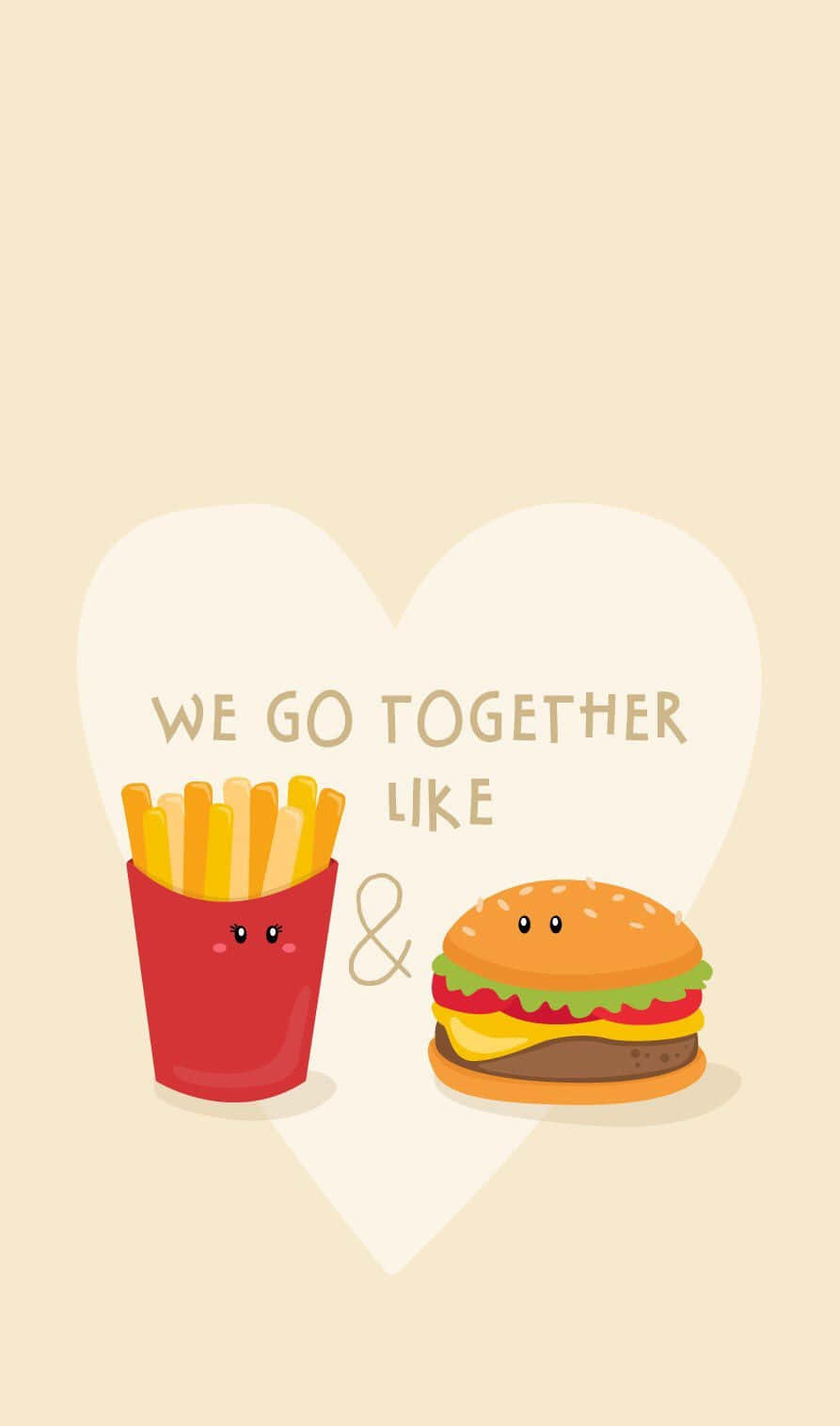 cartoon fries, burger with faces, heart shaped speech bubble, HD Phone Wallpaper