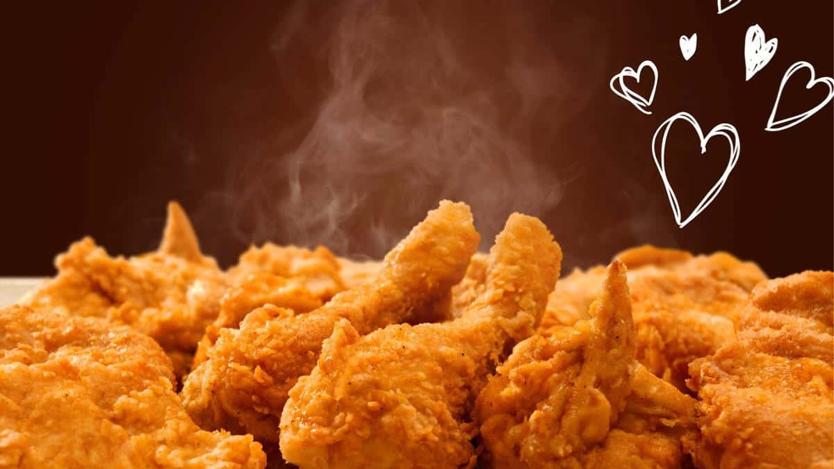 crusty freshly fried chicken, crispy golden fried chicken pieces, dark background, SD Desktop Wallpaper