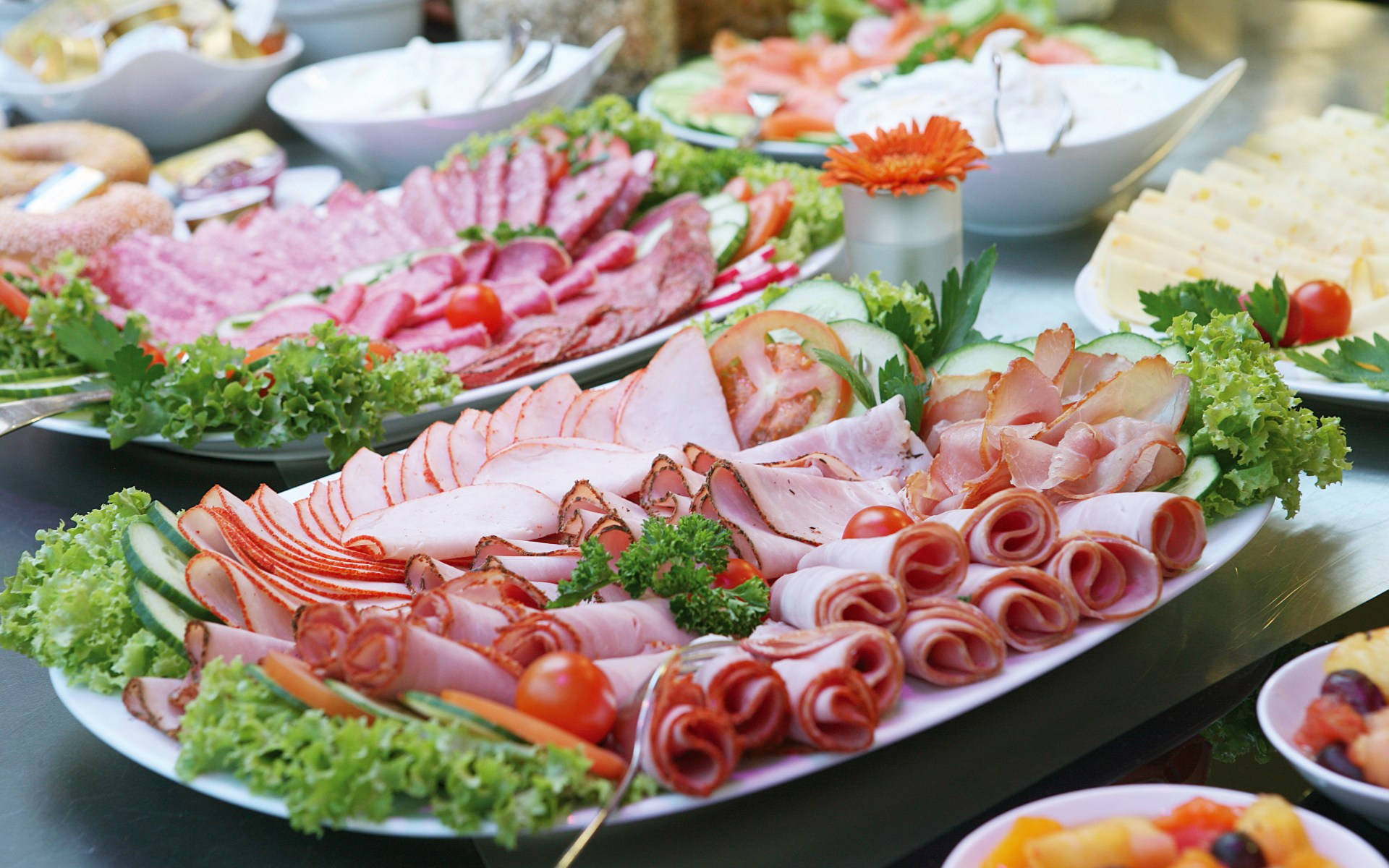 savory lunch meat platter, sliced meats, cheeses, Full HD Desktop Wallpaper