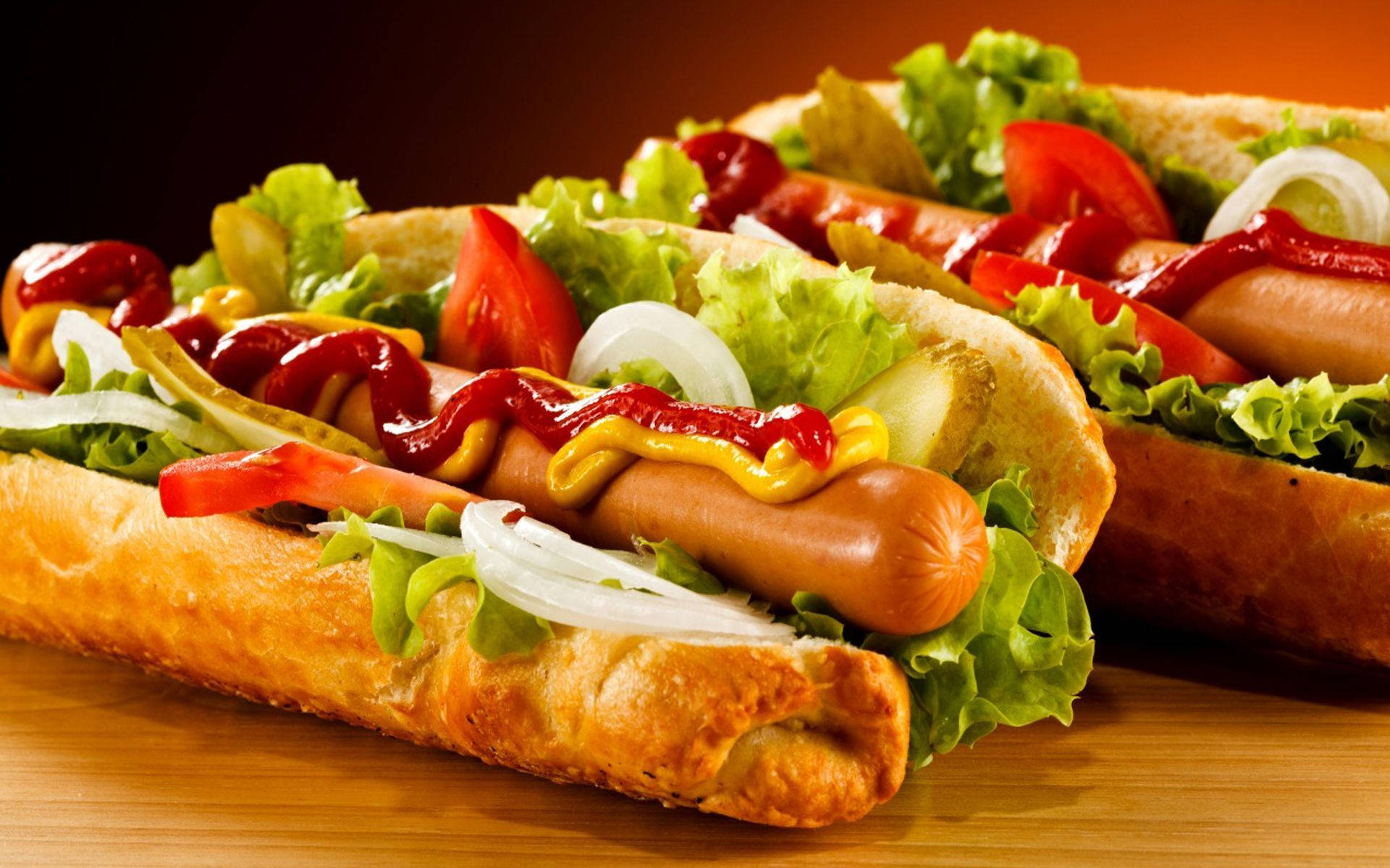 hotdog sandwiches, ketchup, mustard, Full HD Desktop Wallpaper