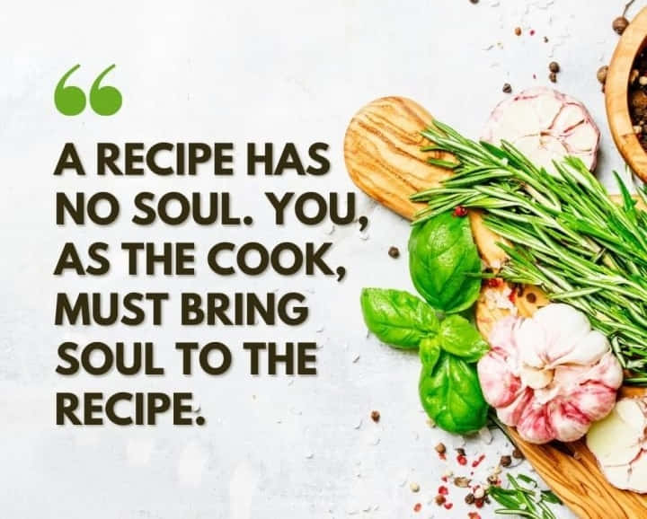 cooking soul quote, fresh herbs, garlic, SD Desktop Wallpaper