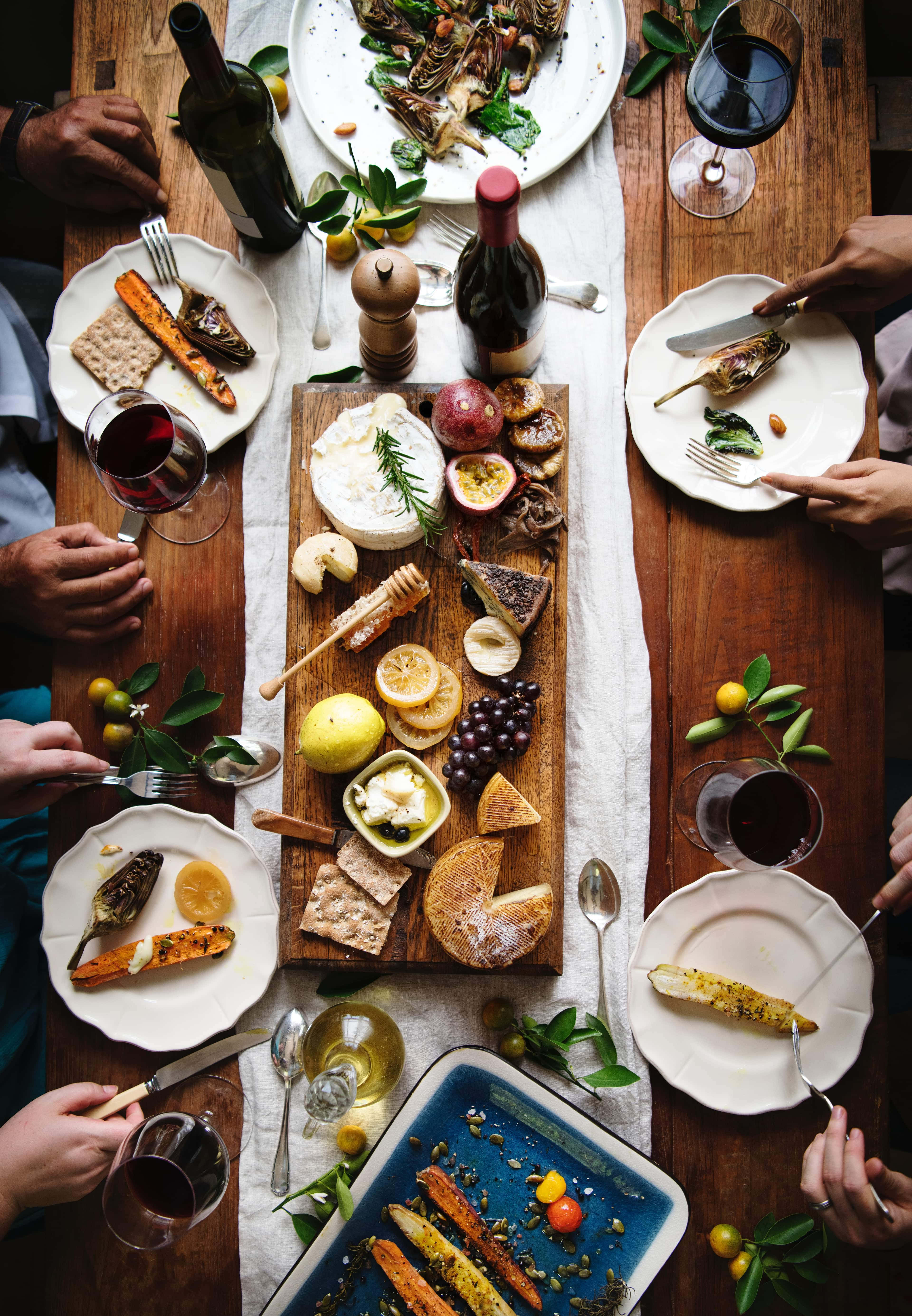 food table, rustic wooden table, gourmet meal, 5K Phone Wallpaper