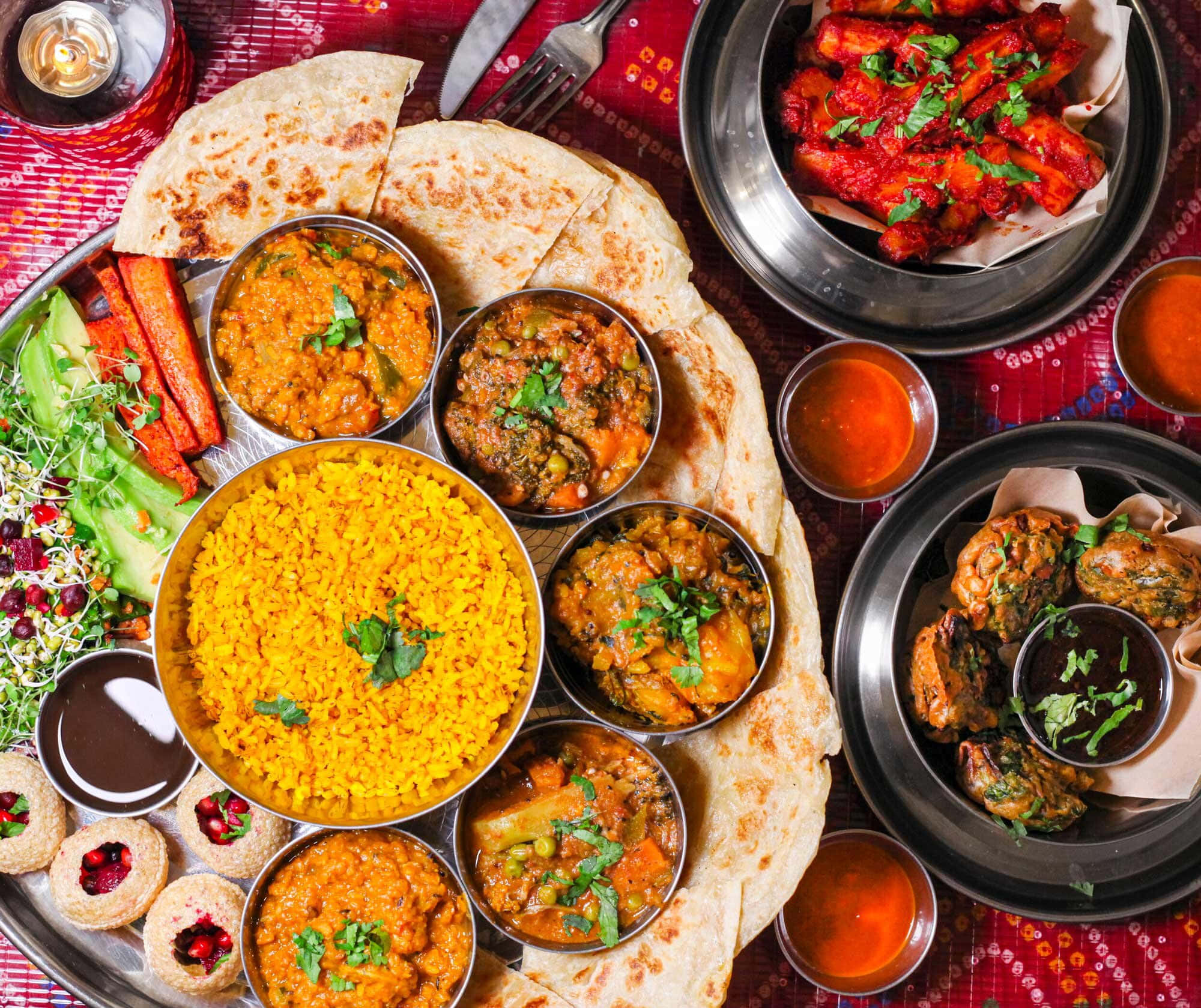 Food Table, Indian feast, colorful curries, Full HD Desktop Wallpaper