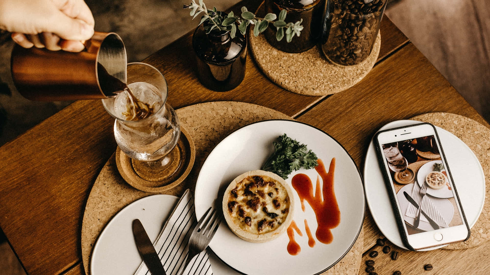 Food Table, quiche, coffee, Full HD Desktop Wallpaper