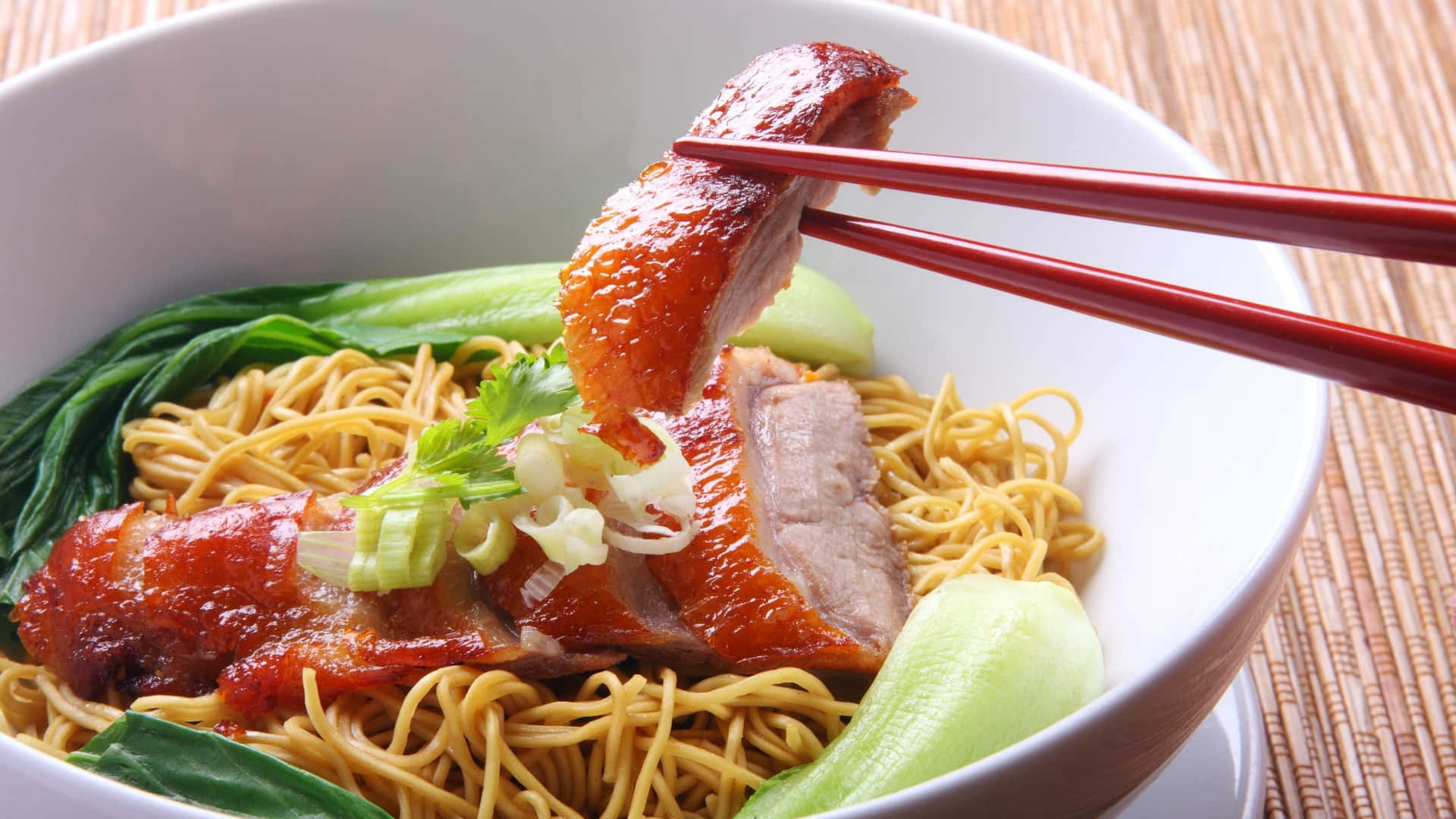 roasted duck, wonton noodles, yellow noodles, Full HD Desktop Wallpaper