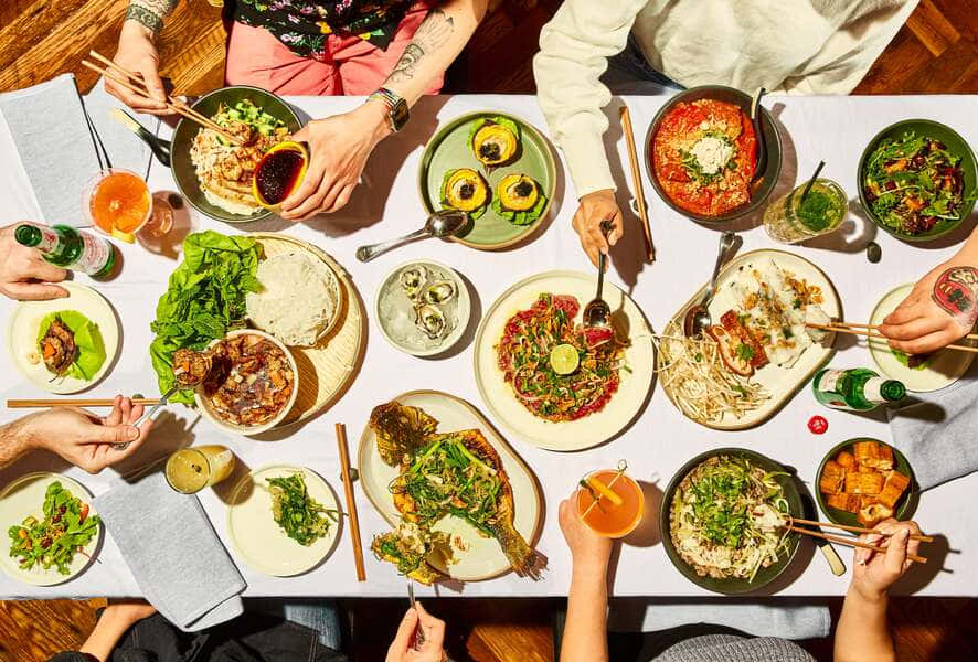 Food Table, chopsticks, Asian dishes, SD Desktop Wallpaper