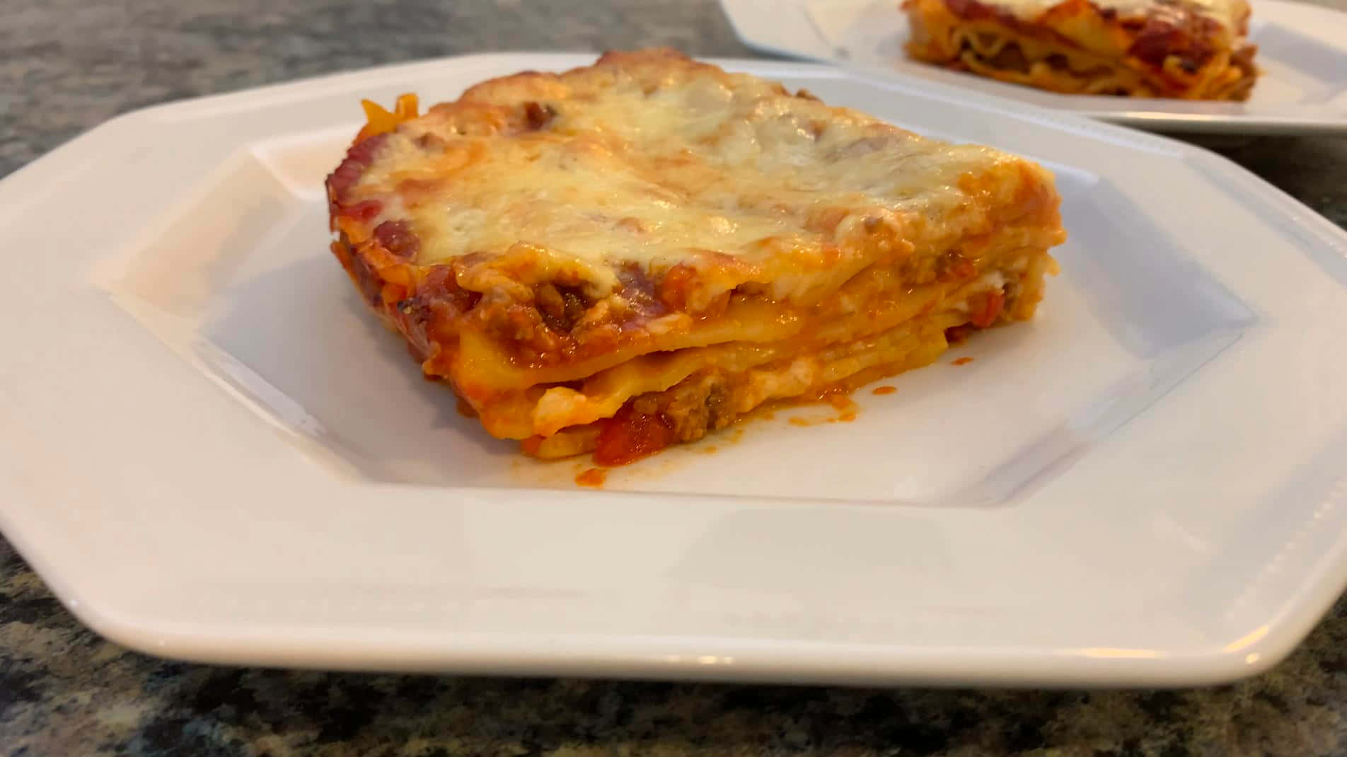 lasagna alla bolognese, white plate, golden-brown, HD Desktop Wallpaper