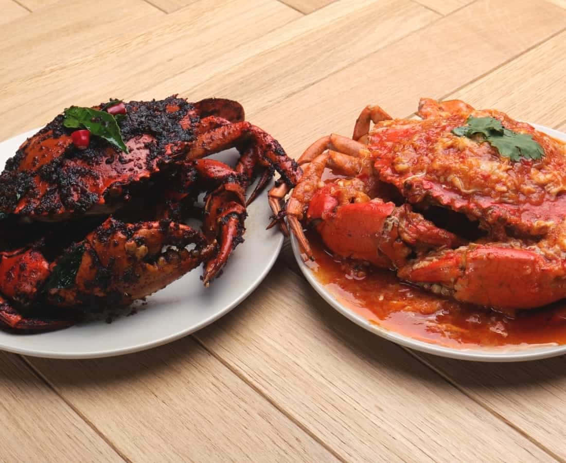 black pepper and chilli crab, charred black, rich red sauce, SD Desktop Wallpaper