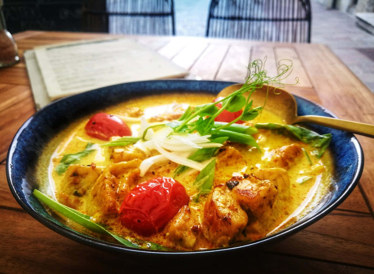 curry laksa, chicken, cherry tomatoes, HD Desktop Wallpaper