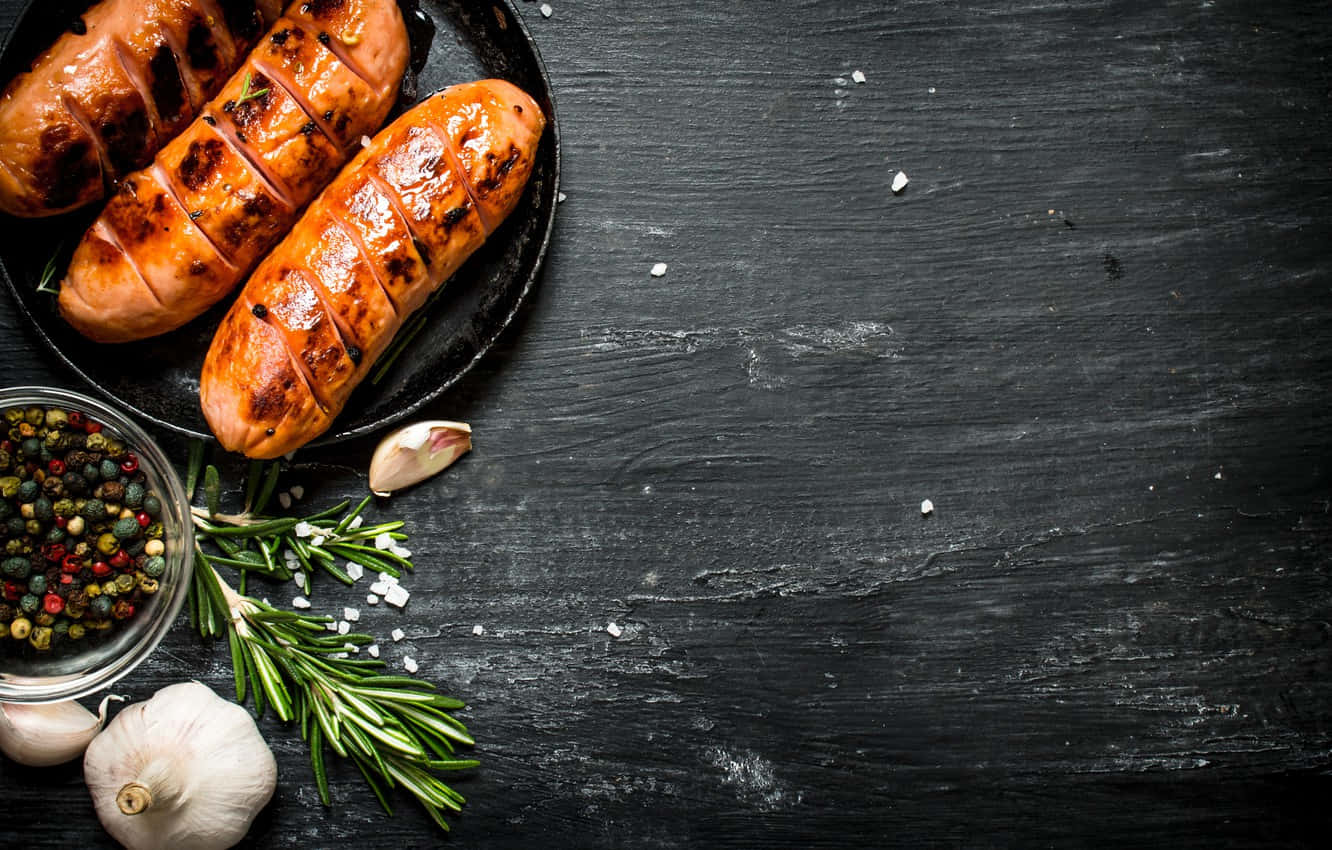 Food Table, grilled sausages, rosemary garlic, HD Desktop Wallpaper