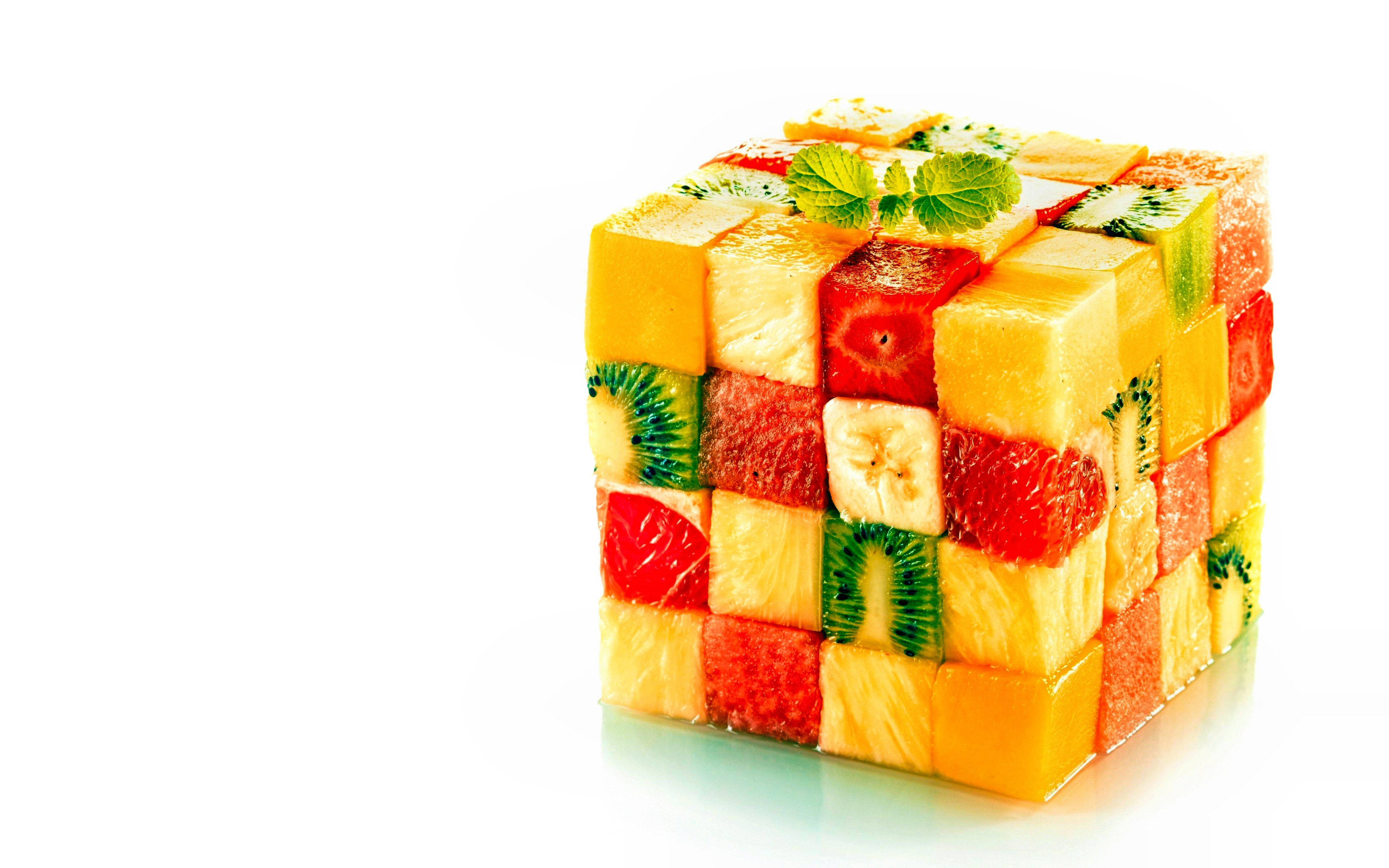 food cubes, assorted fruit slices, kiwi, 4K Desktop Wallpaper